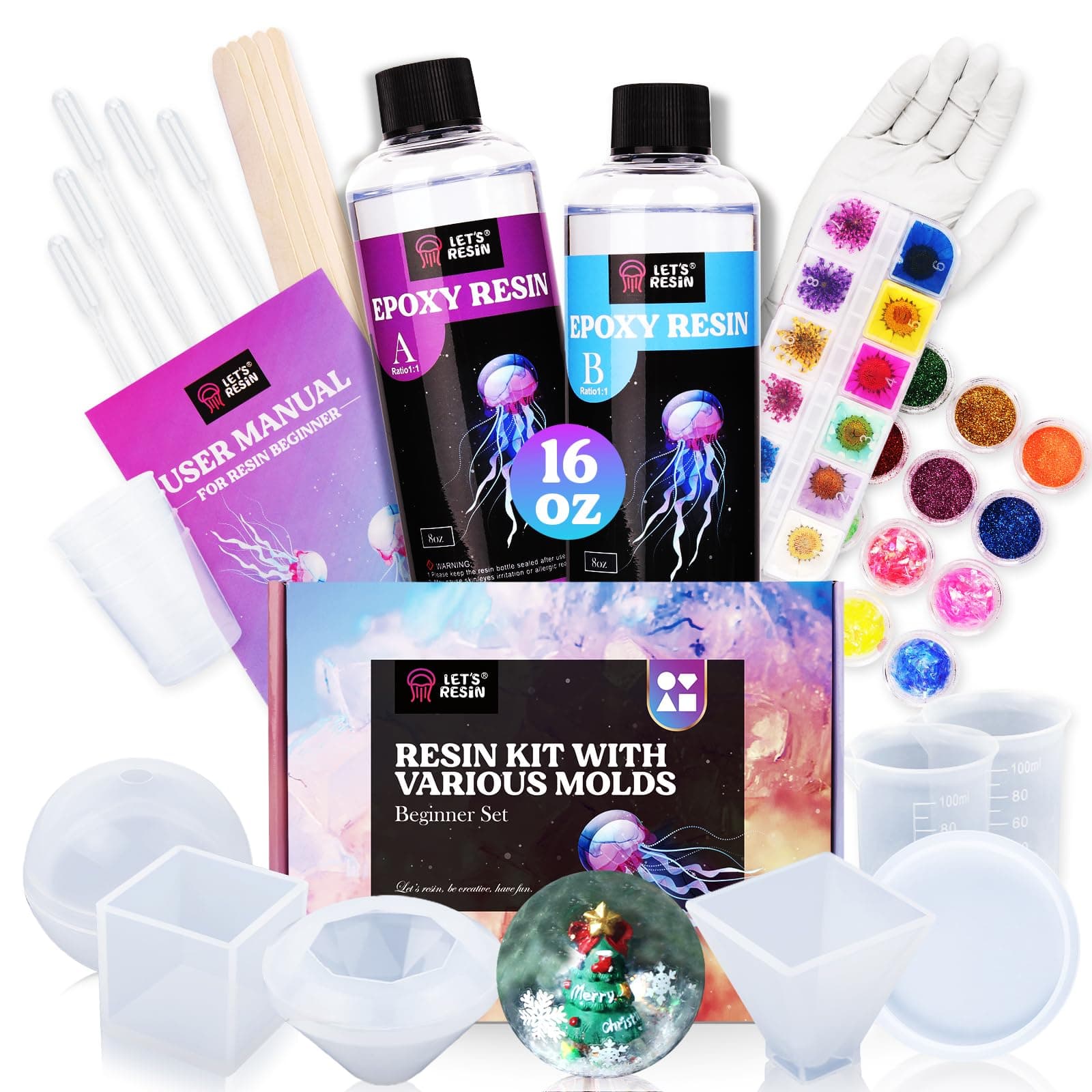 LET'S RESIN Epoxy Resin Kits and Molds Complete Set, 16oz Resin Art Kit with Silicone Molds, Pigment, Dried Flowers, Crafts for Adults, Beginners, Art Supplies for DIY Lovers, DIY Gift for Women