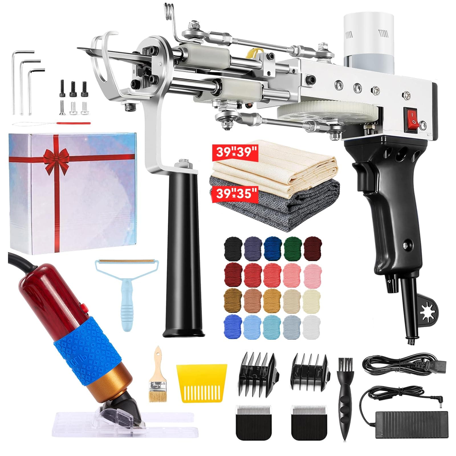 BESGEER Rug Tufting Gun with Carpet Trimmer Kit - Tuft Gun with Tufting-Shears, 2 in 1 Cut Loop Pile Carpet Gun& Carving Clippers, Rug Maker Machine Starter Kit& Trimmer& Cloth& Yarn(Olive Black)