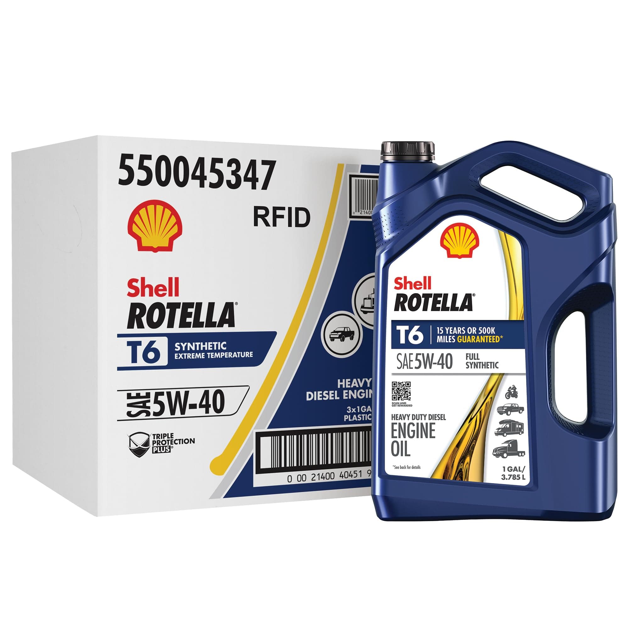 Shell Rotella T6 Full Synthetic 5W-40 Diesel Engine Oil, 1 Gallon (3 Pack) 1 Gallon 3-Pack 5W-40