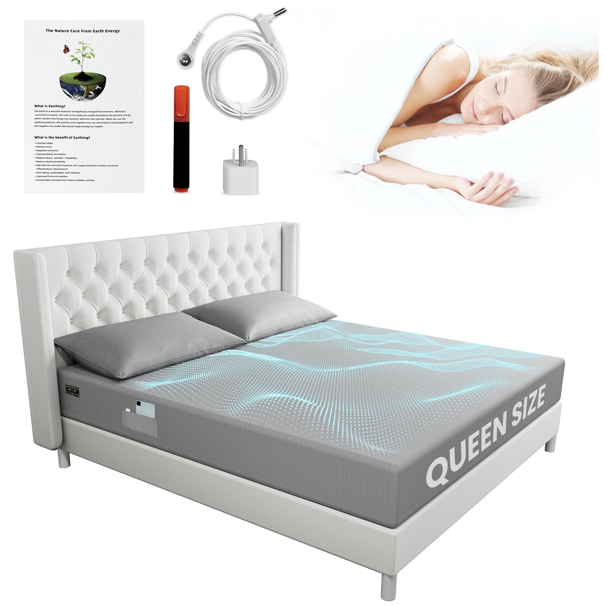 Grounding Sheets Queen Size - 90% Organic Cotton + 10% Pure Silver Fitted Bed Sheet for Earthing - 400 Thread Count Deep Pocket Grounded Bedsheets - Improved Sleep Down to Earth Ground Bedding Queen Gray