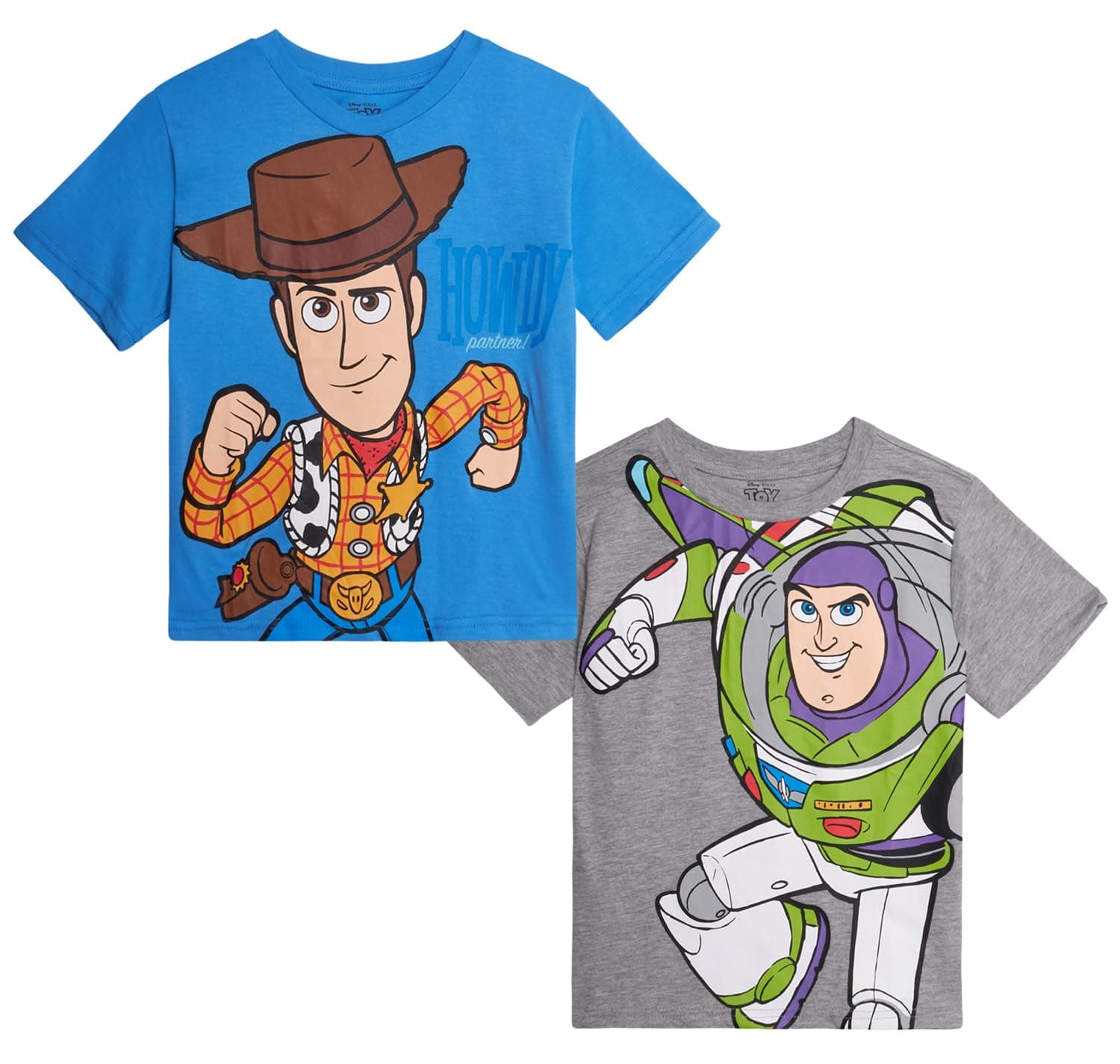 Disney Cars Toy Story Boys Shirts - 2 Pack Lightning McQueen Buzz Lightyear Short Sleeve Boys Tees for Toddler and Little Boy Heather Grey/Blue Toy Story 3T