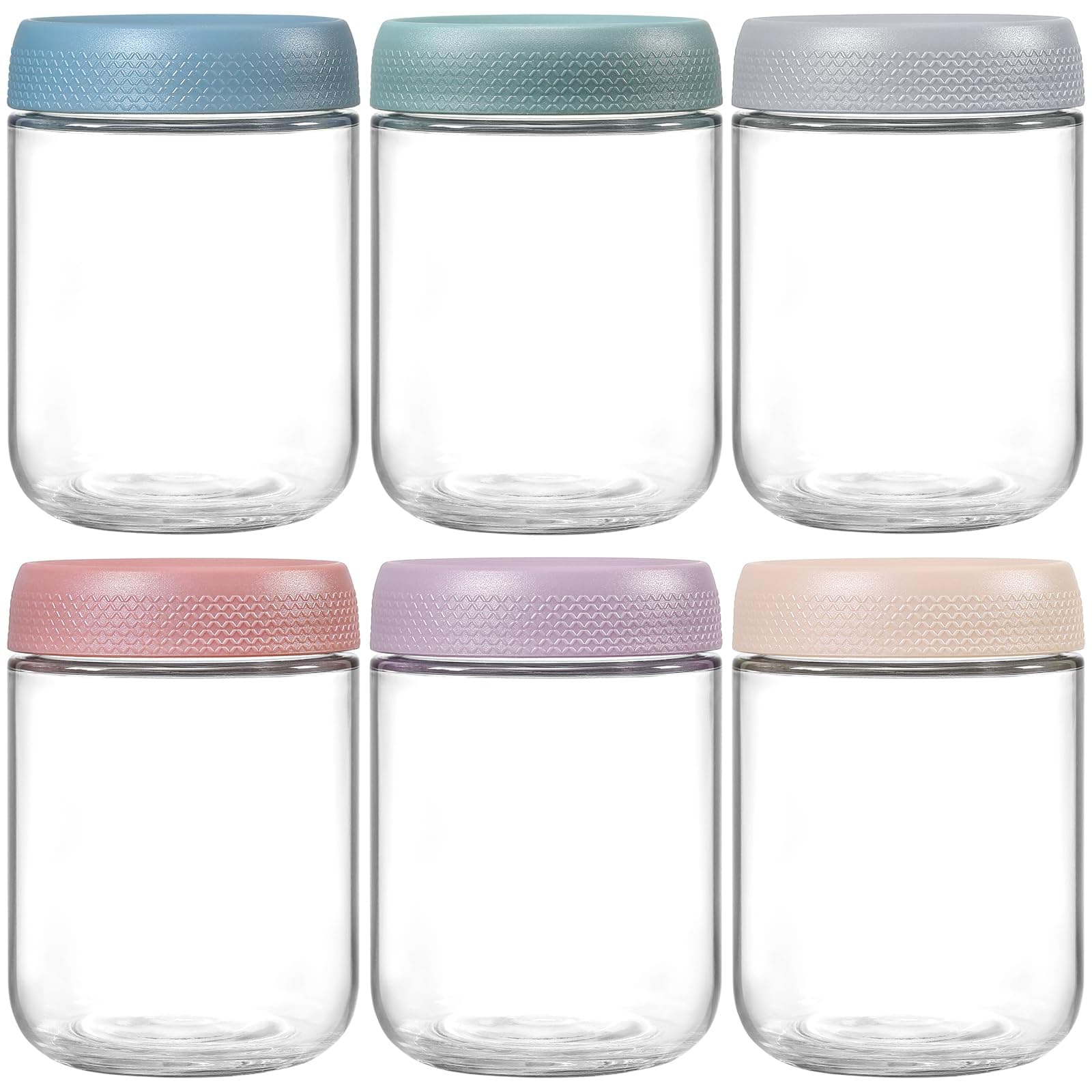 NETANY 6-pack 16 oz Overnight Oats Containers with Lids, Glass jars with Airtight Lids, Wide mouth Mason Salad jars, Glass Food Storage Containers for Snacks Yogurt Spice Sugar Multicolor- 16 oz (6 Pack)