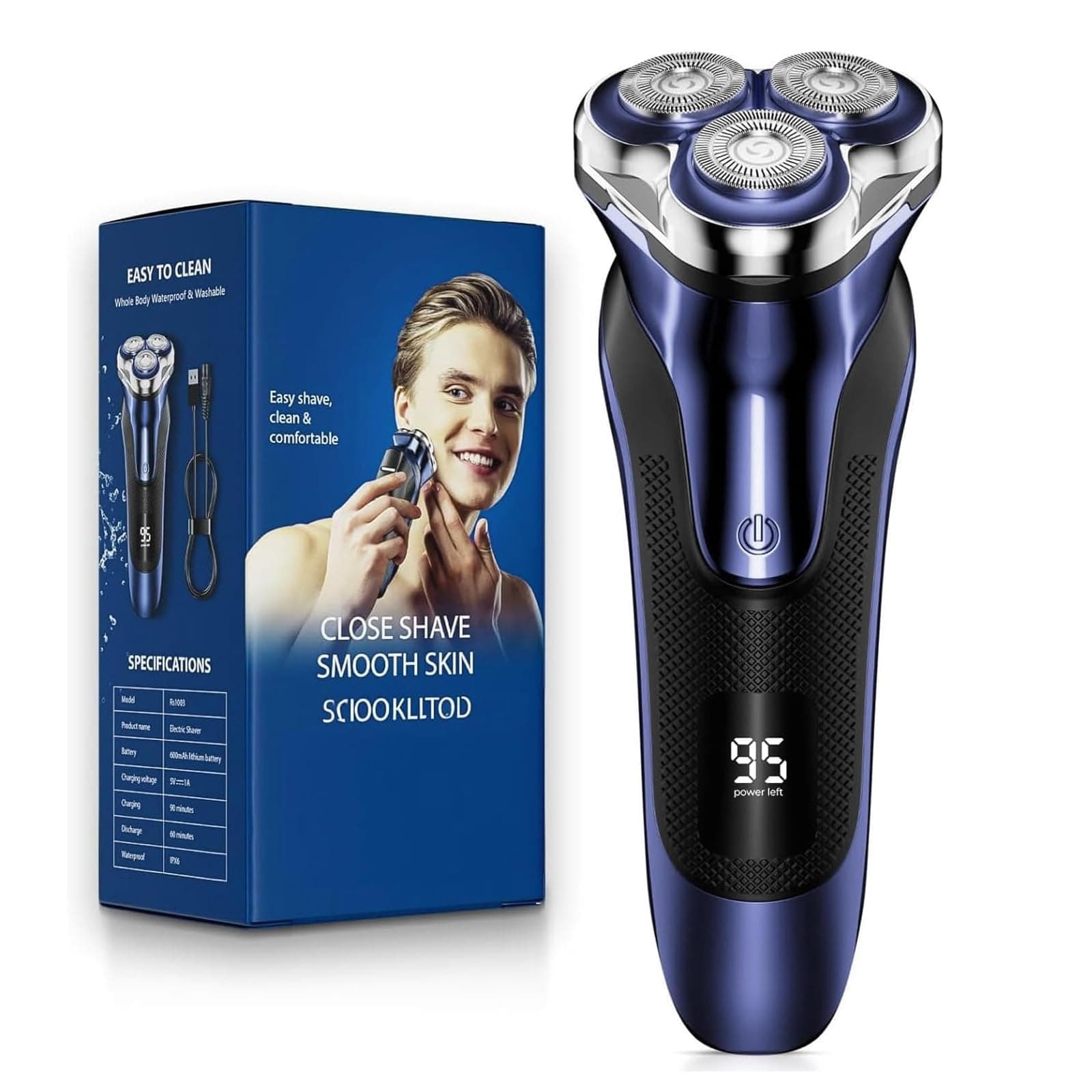 Rechargeable Electric Razor for Men: IPX6 Waterproof Shaver - 1.5H Fast Charge, 4D Flex Precision Blades with Pop-Up Trimmer - Gentle on Sensitive Skin, Perfect for Travel,Sapphire Blue