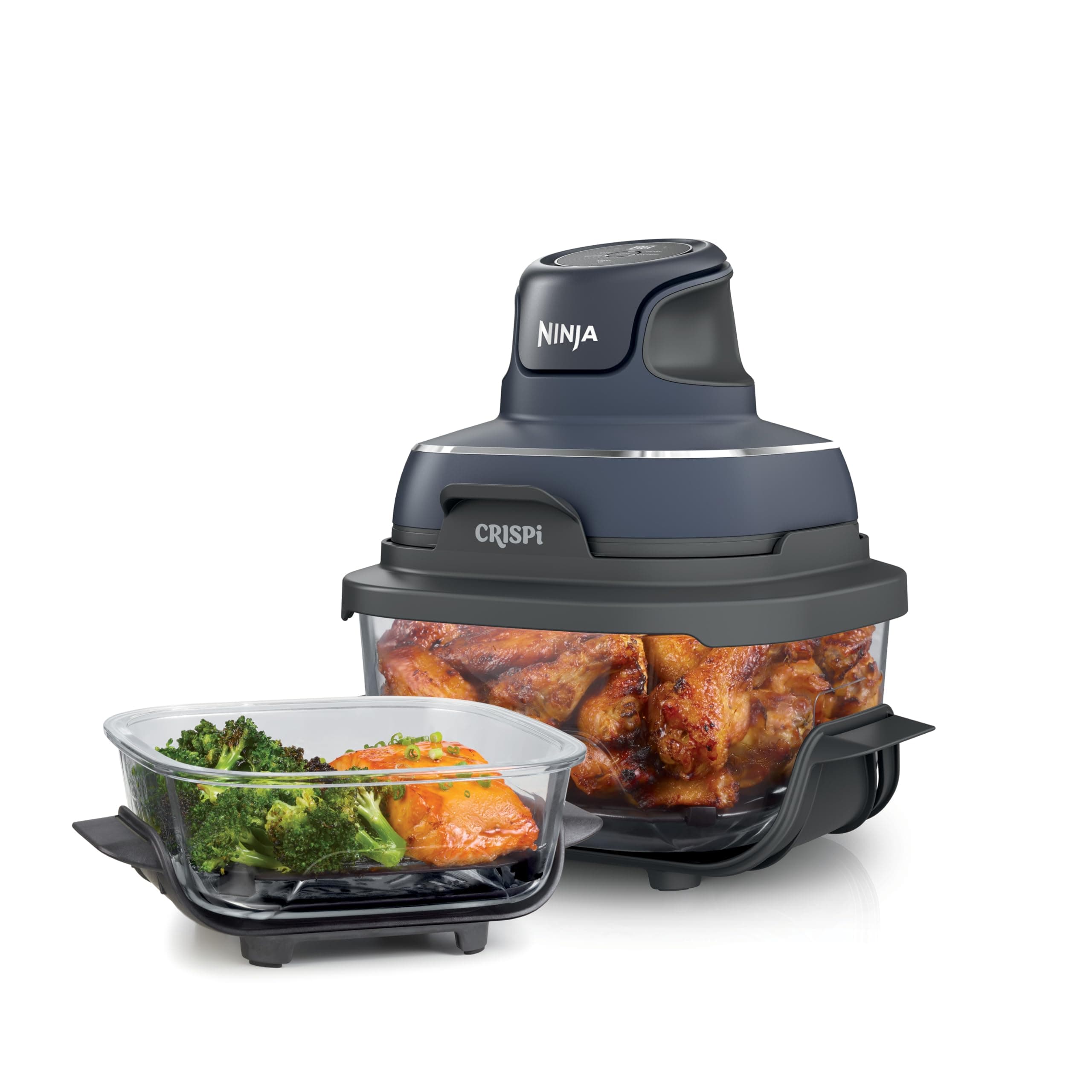 Ninja Crispi 4-in-1 Portable Glass Air Fryer Cooking System, 1500W, 4QT & 6-Cup TempWare Glass Containers with Storage Lids, Microwave, Freezer & Dishwasher Safe, Cyberspace Gray, FN101GY Navy