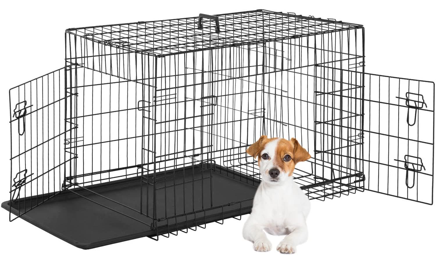FDW Dog Crate for Small Dogs 24 Inch Folding Metal WirePet Cage Double Door W/Divider Panel Indoor Outdoor Kennel Leak-Proof Plastic Tray,Black Black 24 Inch Double Door