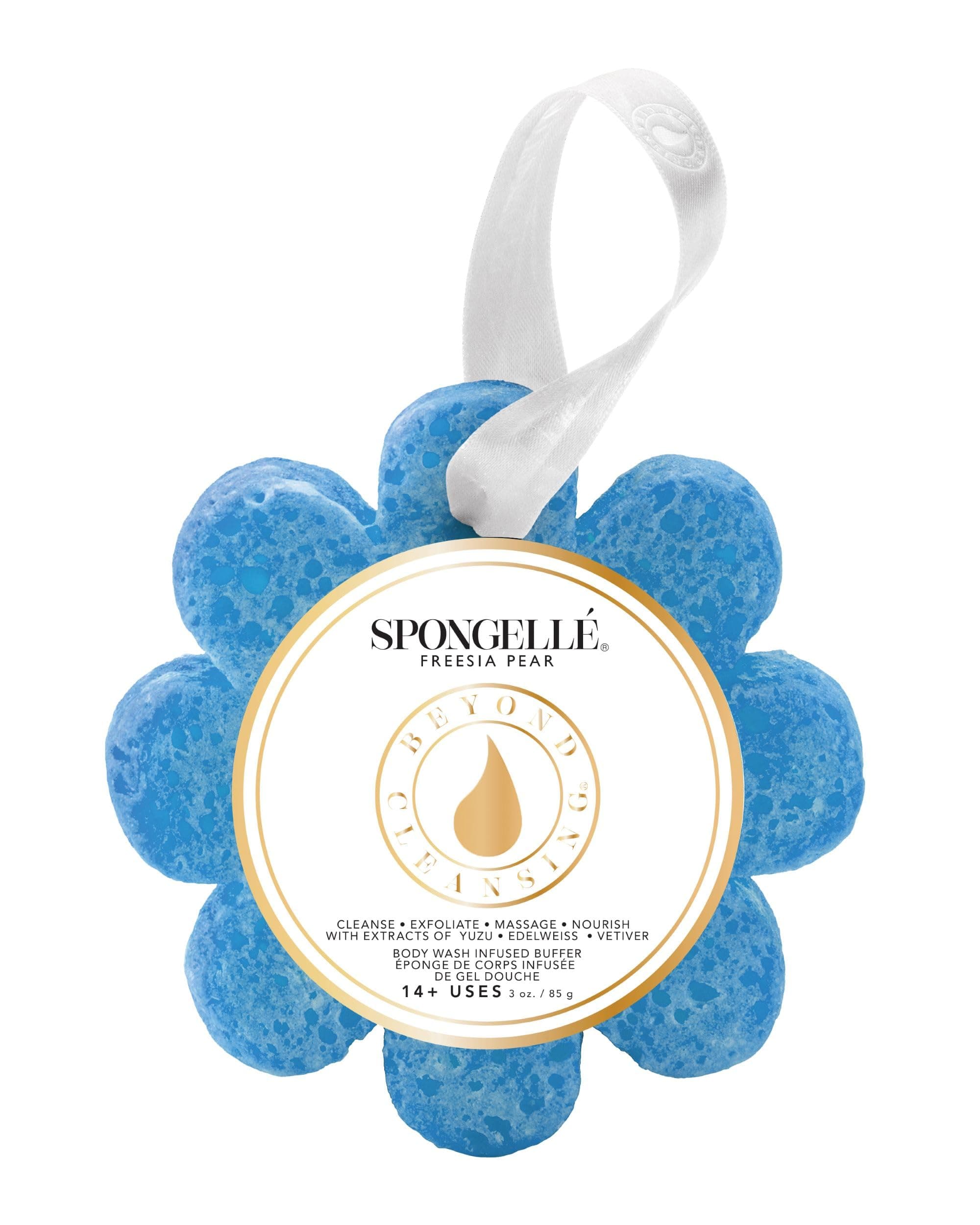 Spongelle Freesia Pear Wild Flower Buffer Body Scrubber | Bath & Shower Loofah for Women | Exfoliator with Body Wash Infused Sponge | 14+ uses Freesia Pear 1 Count (Pack of 1)