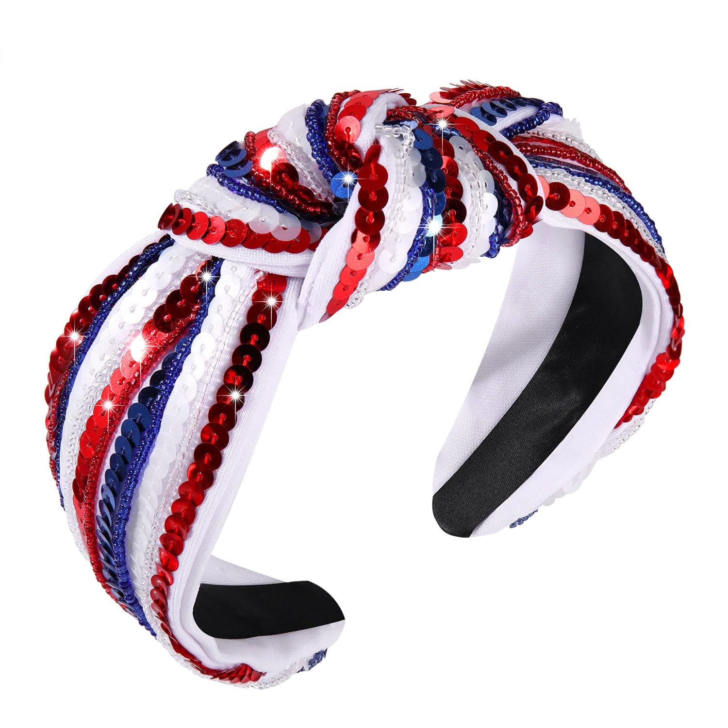 4 th of July Headband for Women Girls Fourth of July Knotted Headband Red White and Blue Sequin Beaded Patriotic Hairband American Flag USA Independence Day Head Band Hair Accessories Gifts red white blue