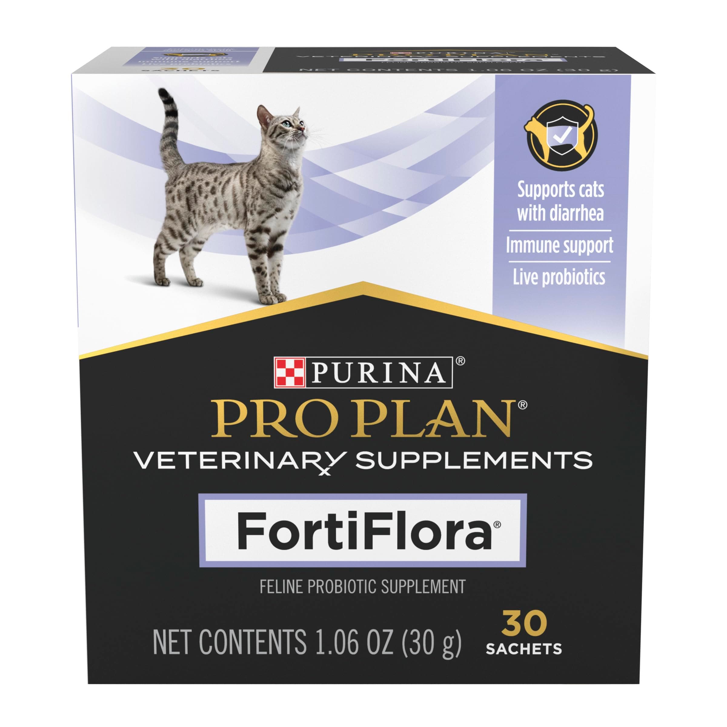 Purina Pro Plan Veterinary Supplements FortiFlora Probiotics for Cats for Digestive Gut Health and Diarrhea - 30 ct. Box Cat Supplement 30 Count (Pack of 1)