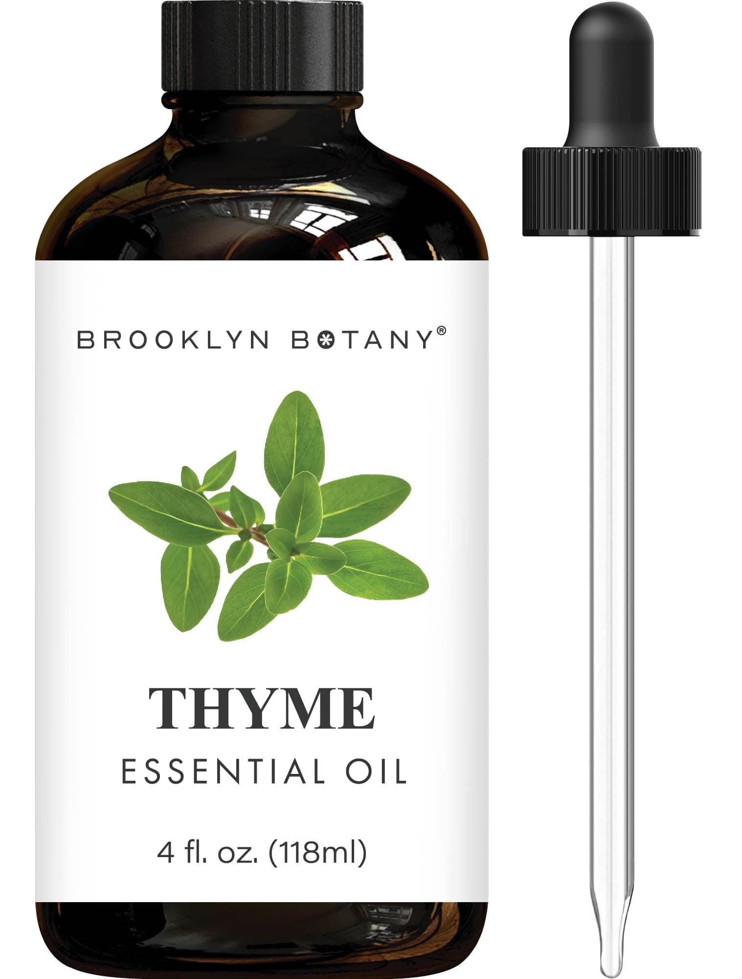 Brooklyn Botany Thyme Essential Oil - Huge 4 Fl Oz - 100% Pure and Natural - Premium Grade with Dropper - for Aromatherapy and Diffuser Thyme 4 Fl Oz (Pack of 1)