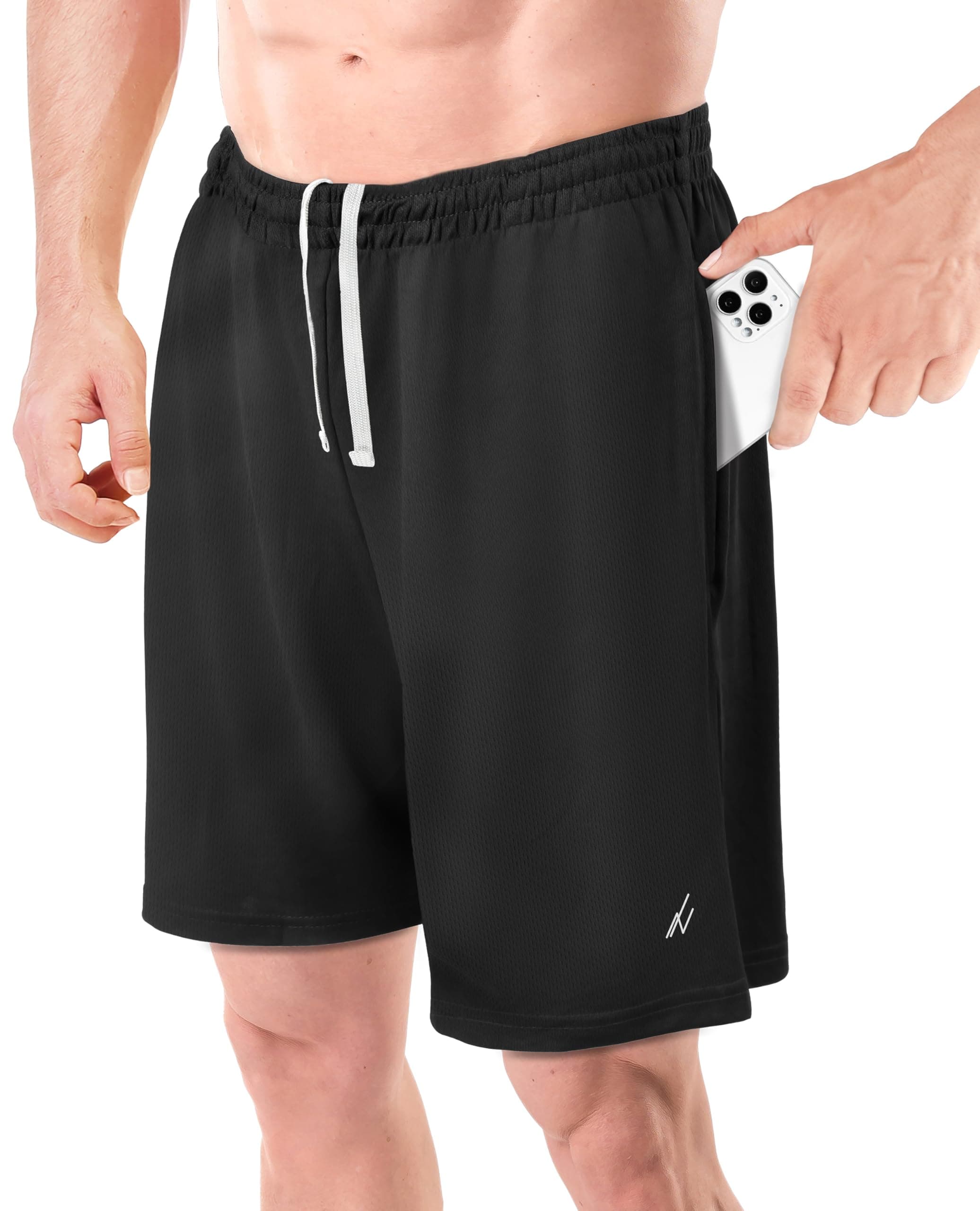 NY Threads Men's Athletic Shorts Quick Dry Loose-Fit Lightweight Running Workout Gym Shorts with Pockets Large Black