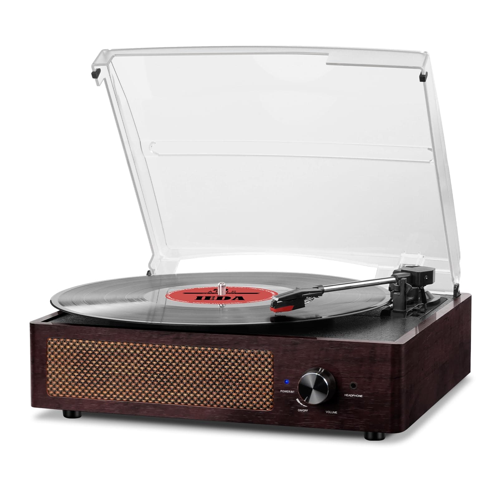 Vinyl Record Player Turntable with Built-in Bluetooth Receiver & 2 Stereo Speakers, 3 Speed 3 Size Portable Retro Record Player for Entertainment and Home Decoration Brown