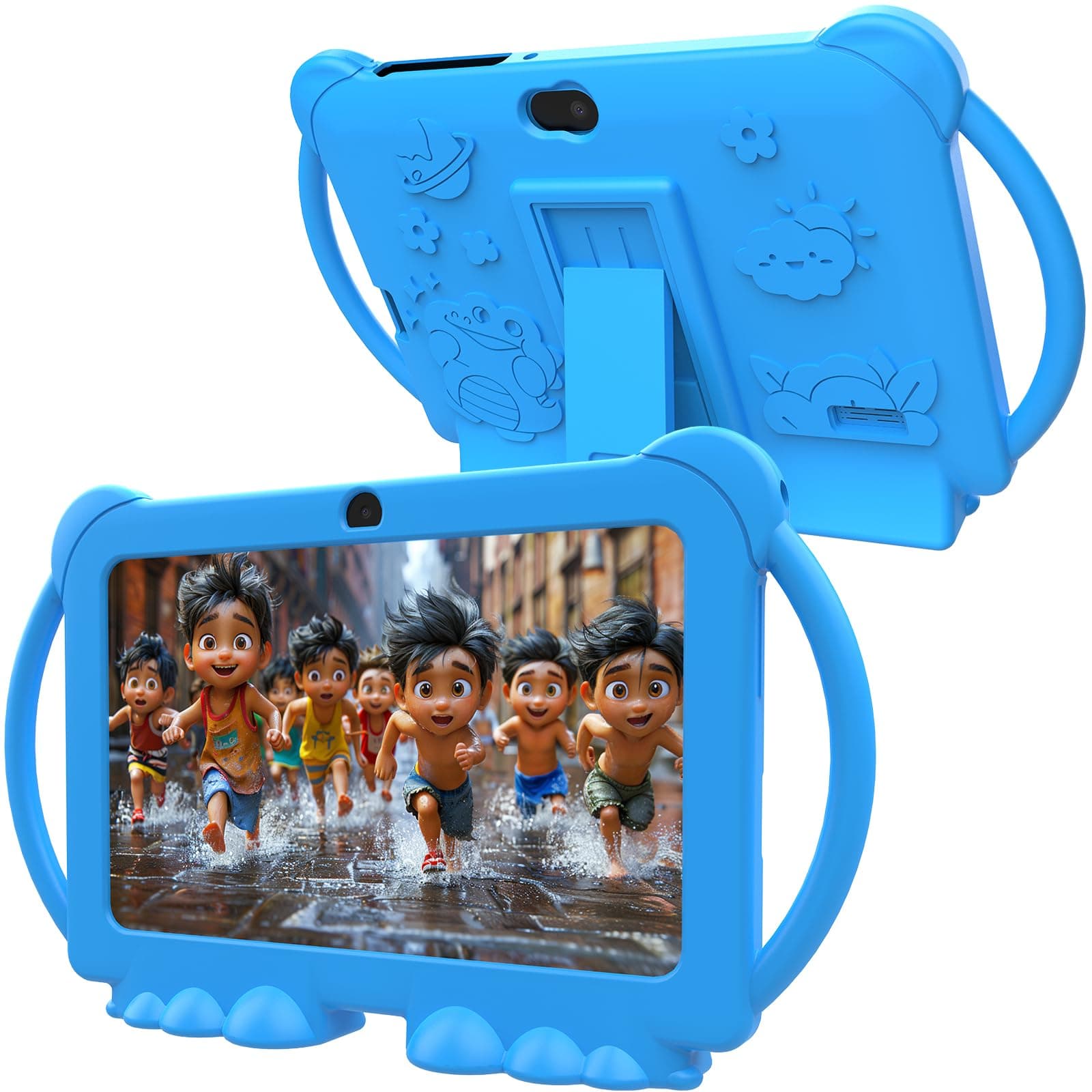 Kids Tablet 7 inch Android 12.0 for Toddler, 4GB RAM 32GB ROM Bluetooth IPS Screen Parental Control Dual Camera Shockproof Case for Educational Games, (Blue)