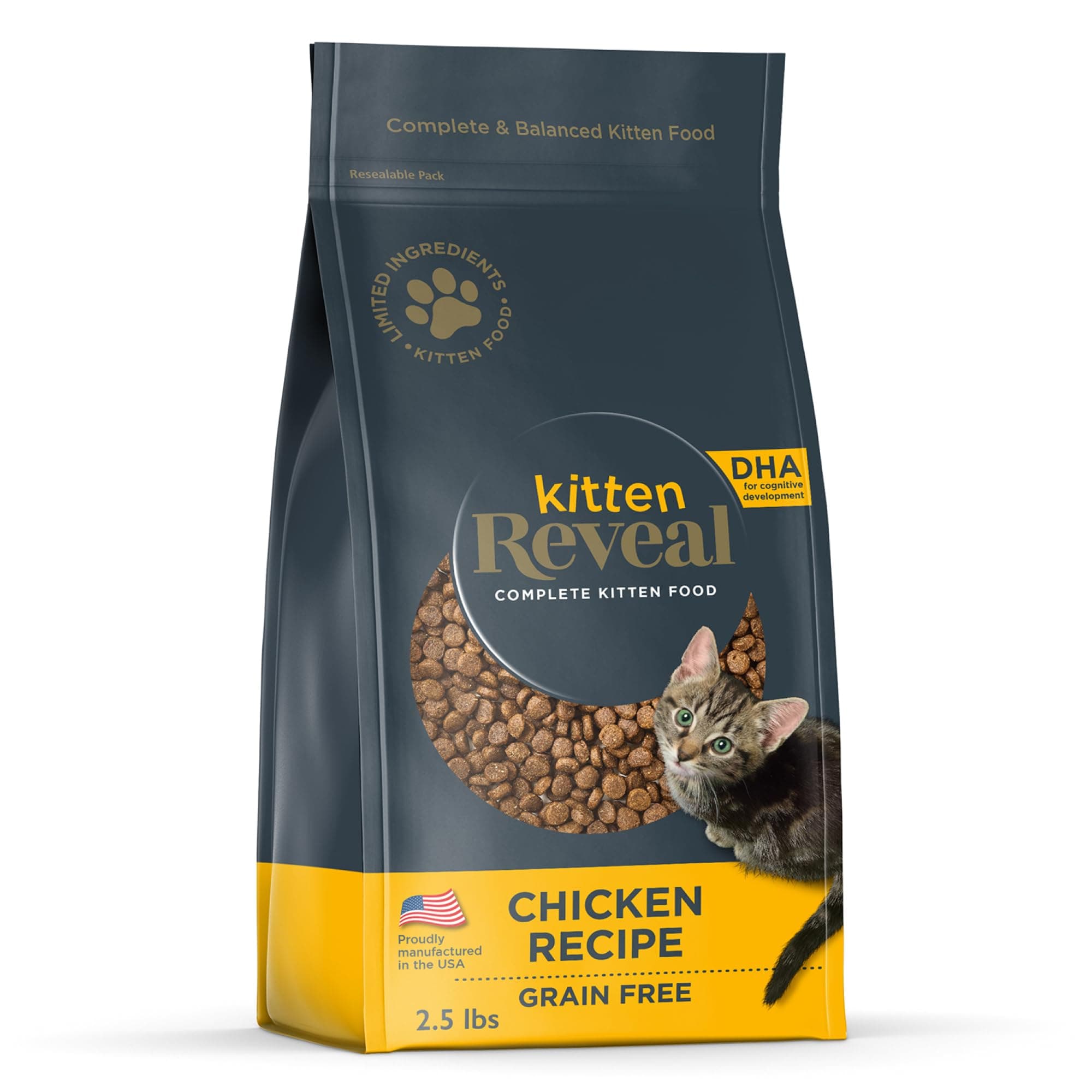 Reveal Natural Dry Kitten Food, High Protein, Grain Free with Added Vitamins & Minerals and DHA, Complete & Balanced Nutrition for Kittens, Chicken Recipe (2.5 Pound Bag) Chicken (Kitten) 2.5 Pound (Pack of 1)