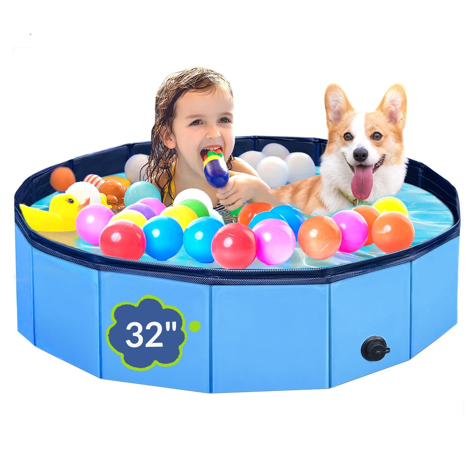 Dog Pool, Foldable Pet Swimming Pool with 6mm High-Strength PP Board, Hard Plastic Collapsible Doggy Pools for Small Dogs Kitty Duck,Non-Slip Doggie Bathtub Quick to Set Up and Drainage Hole(32x8in) S-32x8IN