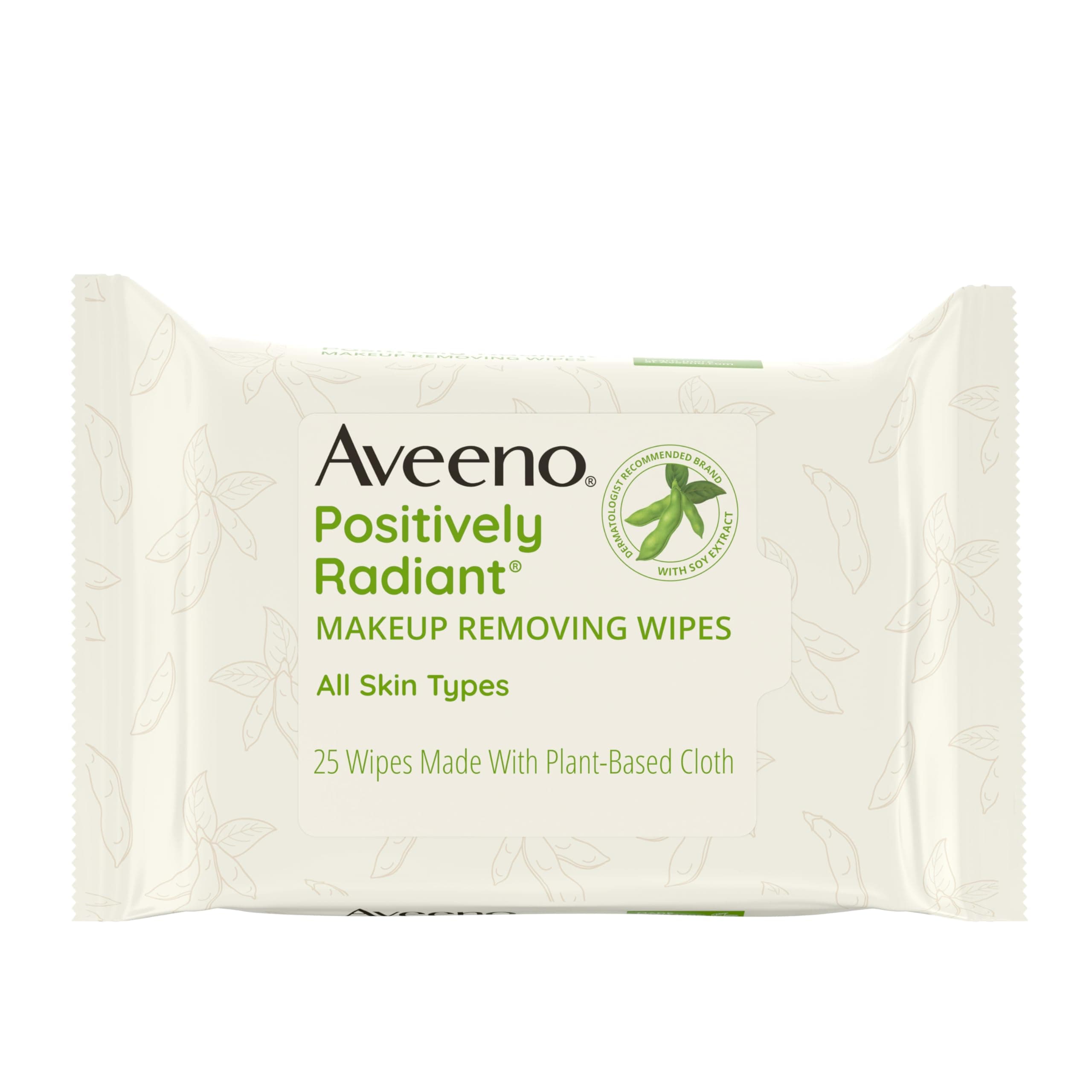 Aveeno Positively Radiant Alcohol Free Makeup Removing Face Wipes, Ultra Soft, Gentle, Non-Comedogenic Facial Cleansing Towelettes Leave Skin Feeling Clean & Soft, Sulfate Free, 25 ct Unscented 25 Count (Pack of 1)