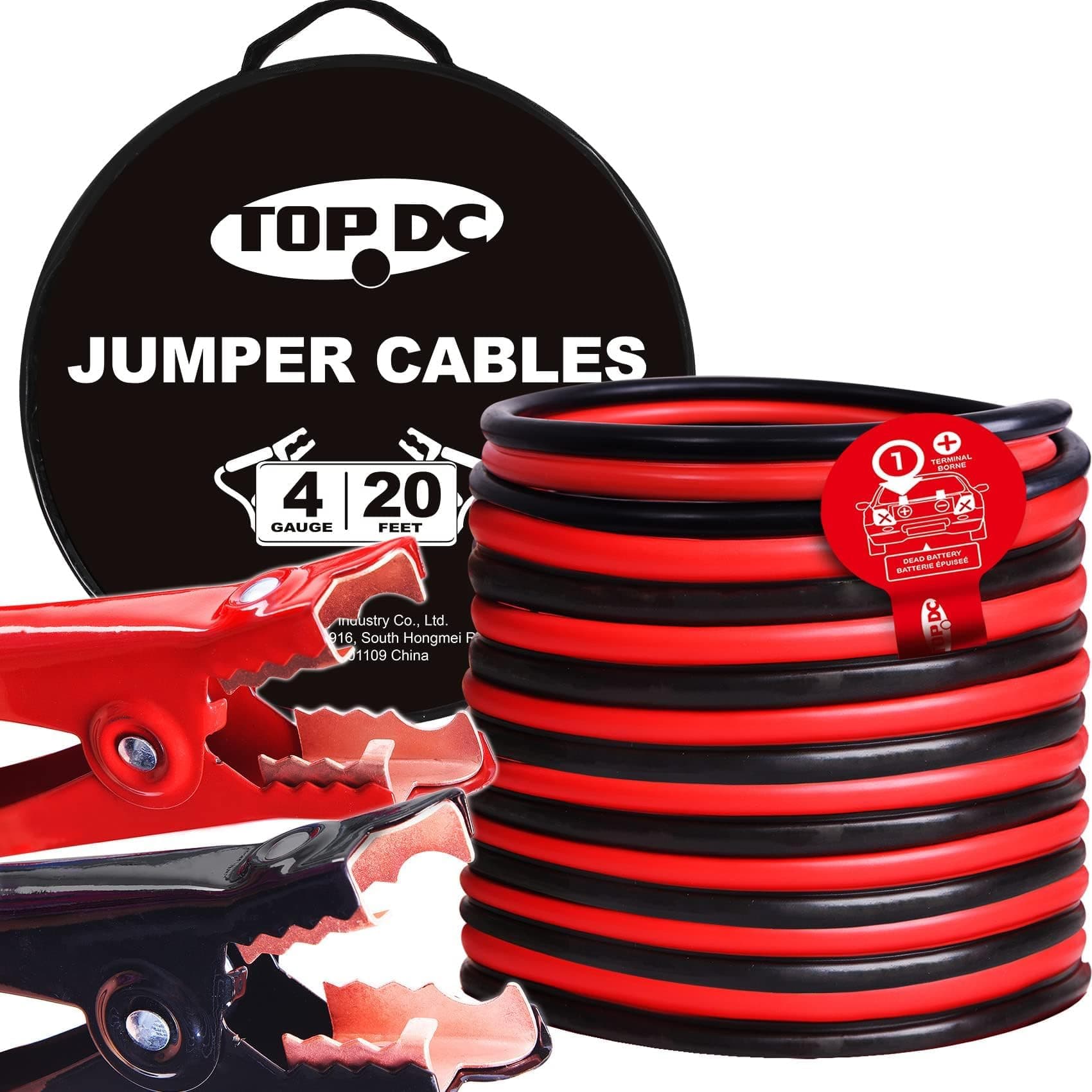 TOPDC 4 Gauge 20 Feet Jumper Cables for Car, SUV and Trucks Battery, Heavy Duty Automotive Booster Cables for Jump Starting Dead or Weak Batteries with Carry Bag, (TD-P0420) 4 Gauge, (20FT)