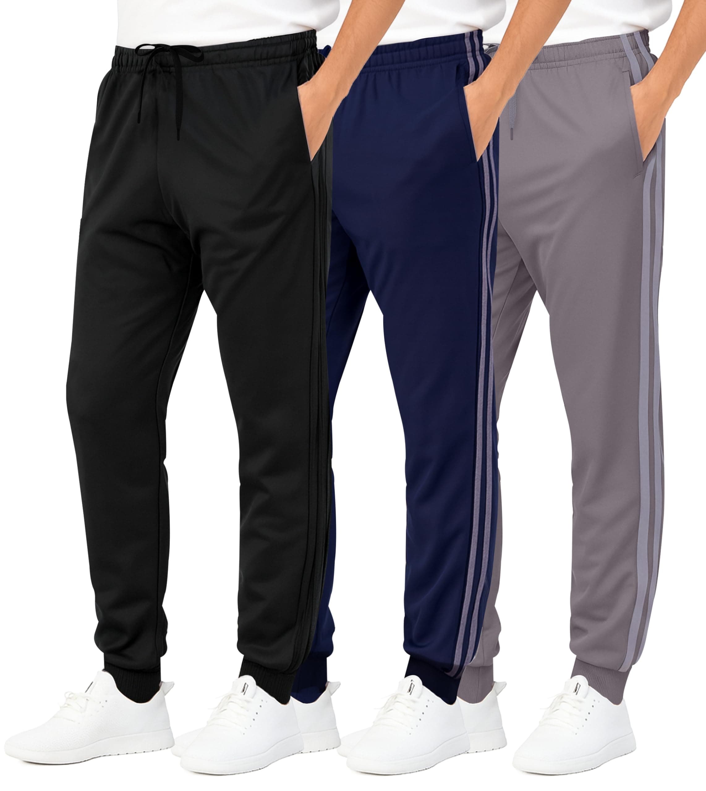 Real Essentials 3 Pack: Boys Joggers with Pockets – Boys Sweatpants Athletic Jogger Pants for Kids (Sizes 4–18) Large Set 1