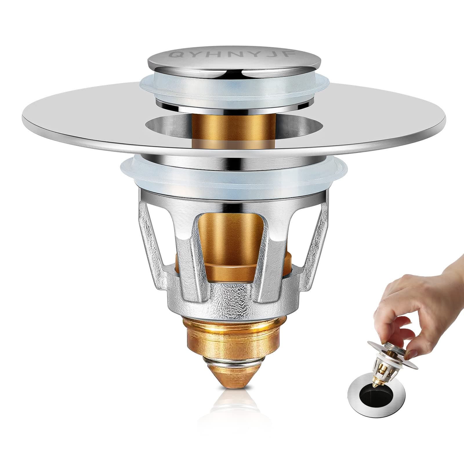 Bathroom Sink Stopper with Hair Catcher – Universal Pop-Up Drain Strainer for 1.1–1.5 inch US Standard Sink Drain Holes, Anti-Clog Basin Stopper, Silver Chrome Silver