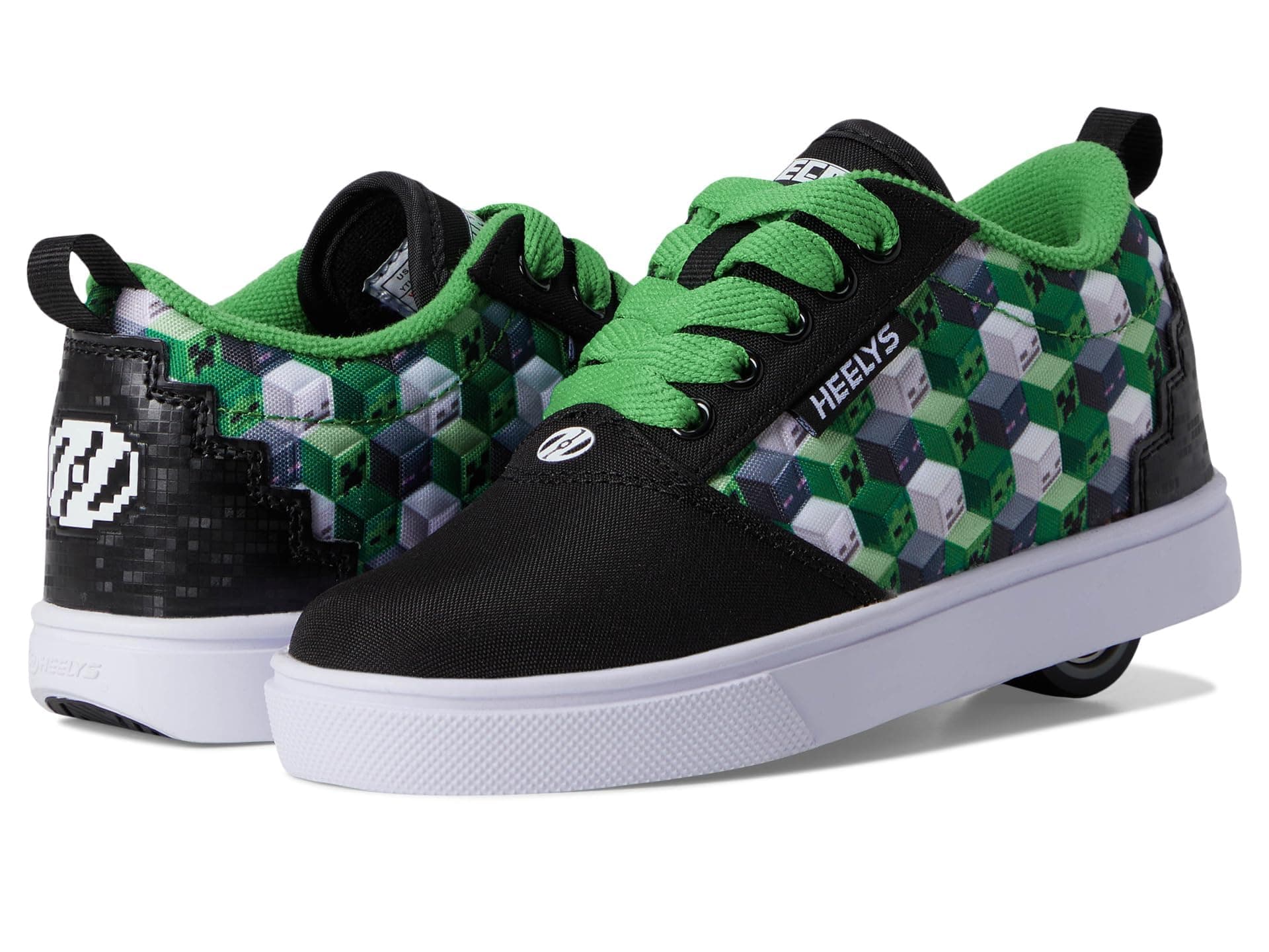 HEELYS Unisex-Child Minecraft Pro 20 (Little Big Kid/Adult) Wheeled Heel Shoe 8 Big Kid Black/Green/White