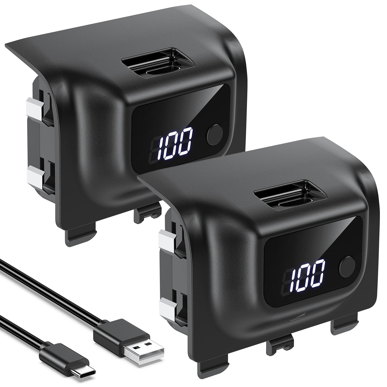 YUANHOT Rechargeable Battery Pack for Xbox Series X/S, LED Display 2 Pack 5180mWh Fast Charging for Xbox Controller Battery Pack, Remote Play and Charge Kit for Xbox Series X/S Accessories Black