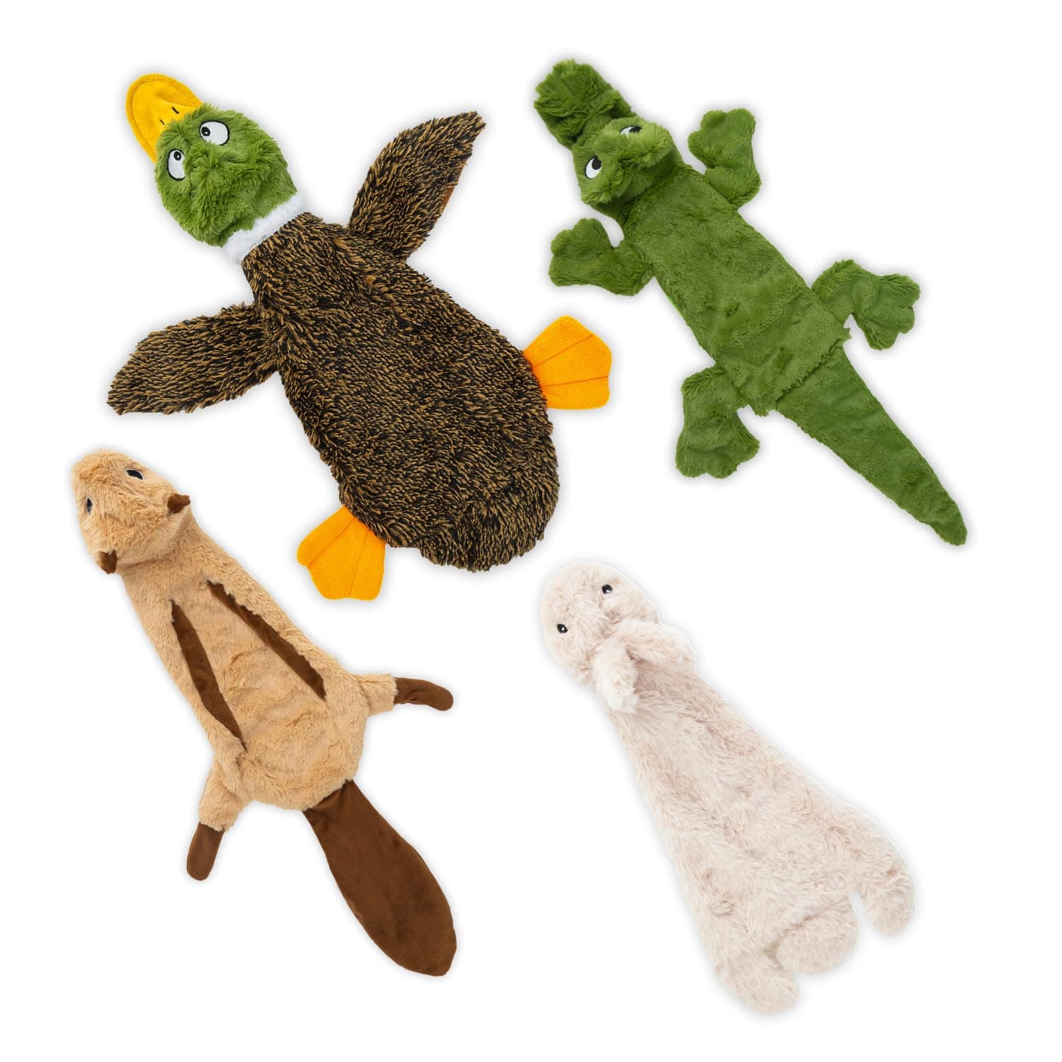 Mejores Juguetes para Perros Squeaky con Tela Suave y Duradera para Mascotas Pequeñas, Medianas y Grandes Juguete Interactivo para Juego en Interiores, Soporta Mordidas Activas y Juego - 4 Figuras, Pato Salvaje Pequeño, Liebre, Ardilla y Cocodrilo Pequeño