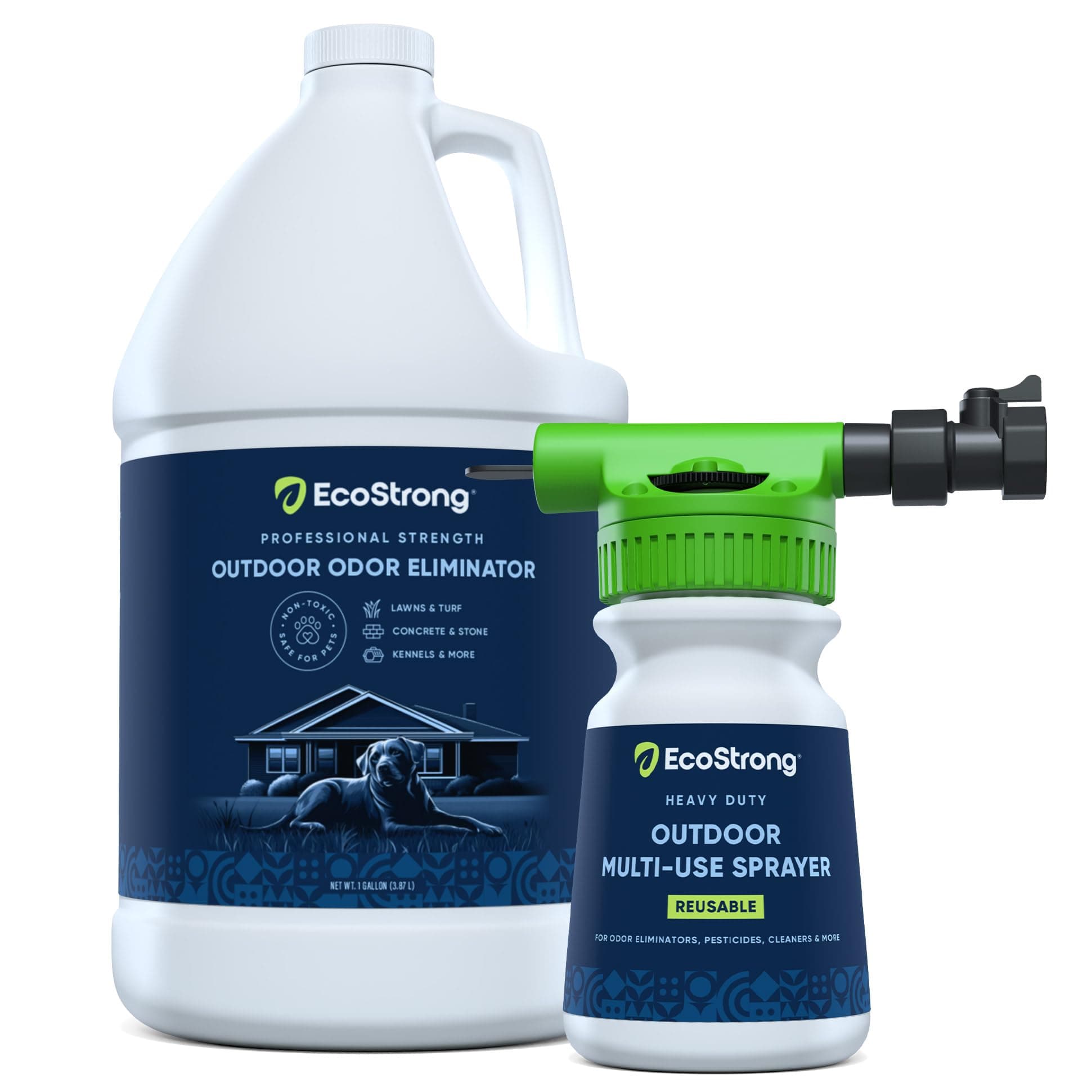 Eco Strong Outdoor Odor Eliminator | Outside Dog Urine Enzyme Cleaner – Powerful Pet, Cat, Animal Scent Deodorizer | Professional Strength for Yard, Turf, Kennels, Patios, Decks (Gallon with Sprayer) 128 oz w Multi-use Sprayer