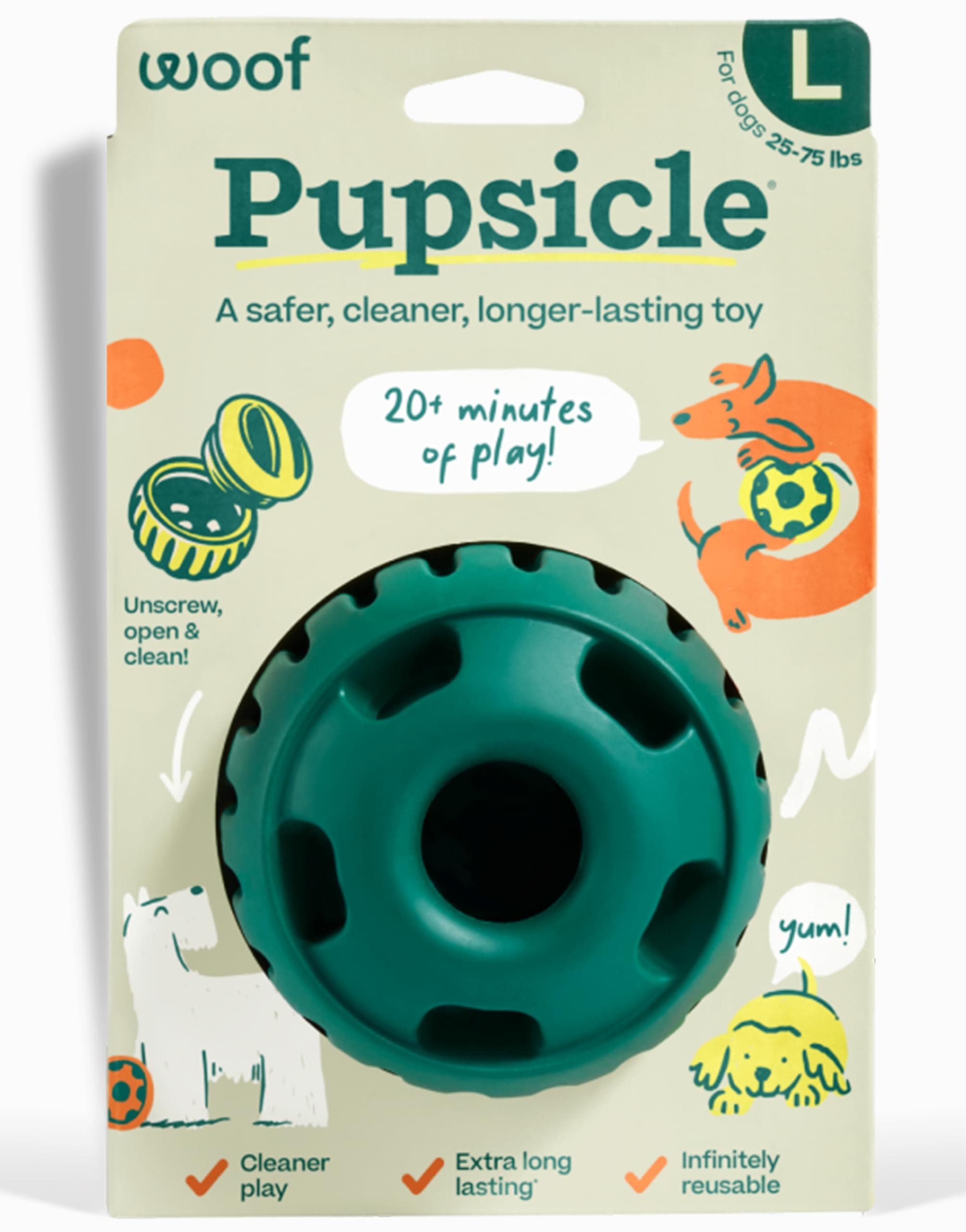 WOOF Pupsicle - Long-Lasting Interactive Dog Ball Toy to Keep Your Pup Busy and Distracted - Safe for Dogs - Low-Mess Design - Dog Toys for Medium and Large Dogs 25-75 lbs Large Green