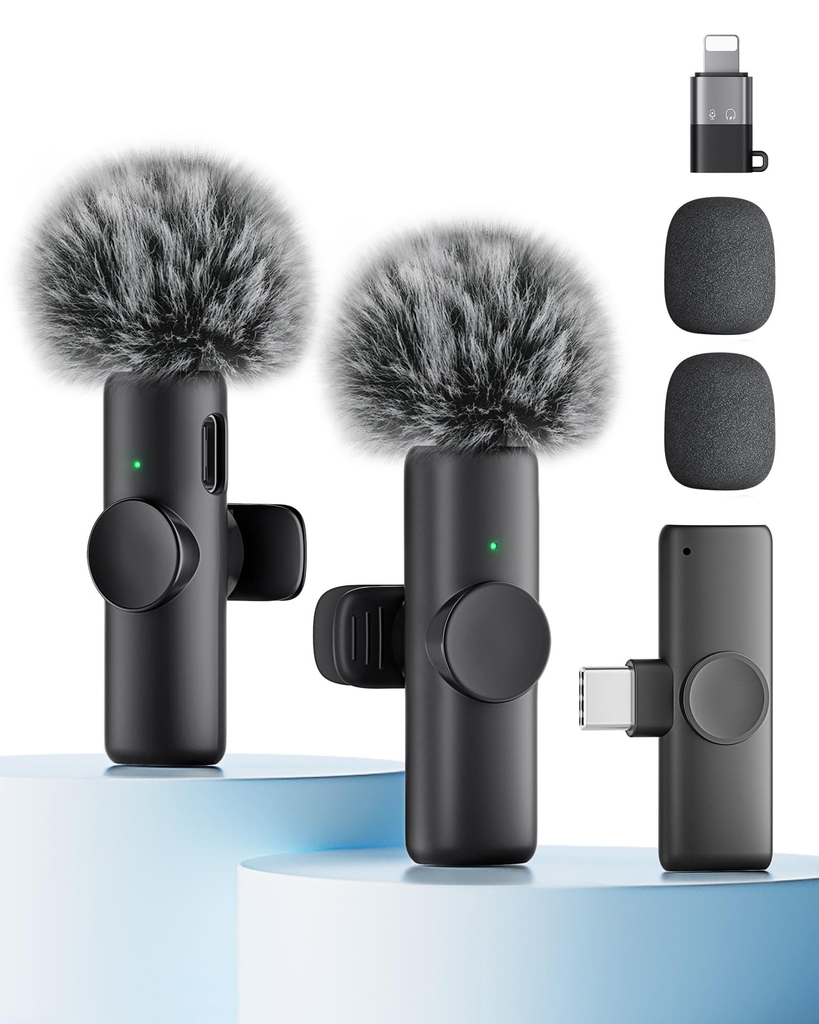 Microphone sans fil pour iPhone, iPad et téléphone Android, pack de 2 microphones lavalier sans fil avec réduction de bruit, plug and play