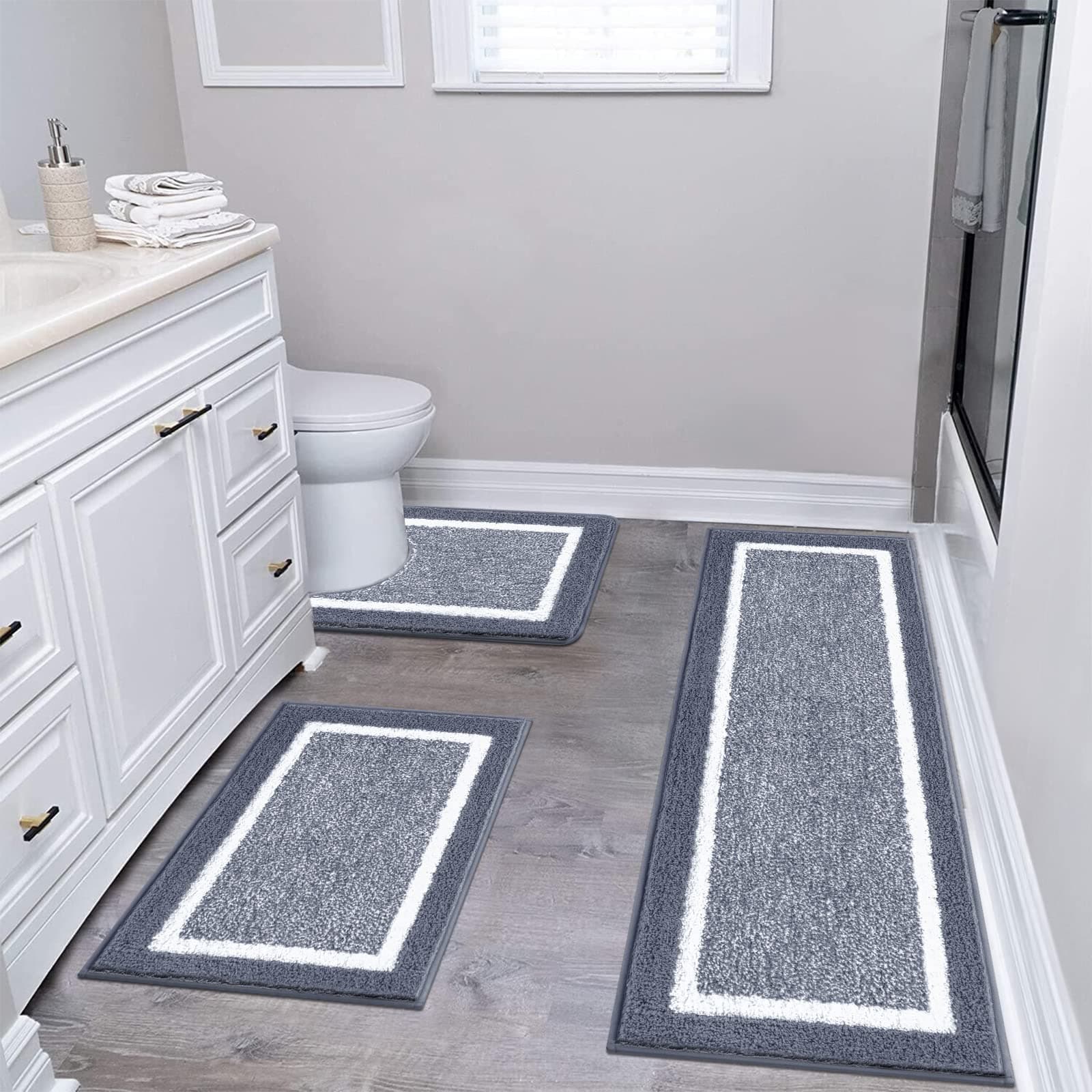 Pauwer Bathroom Rug Mat Set 3 Piece, Microfiber Shaggy Bath Set, Non-Slip Ultra Soft Carpet Mats, Absorbent with U-Shaped Toilet for Bathroom, Tub, Shower, Dark Grey Dark Grey 18"x26"+18"x48"+U Shape 20"x24"