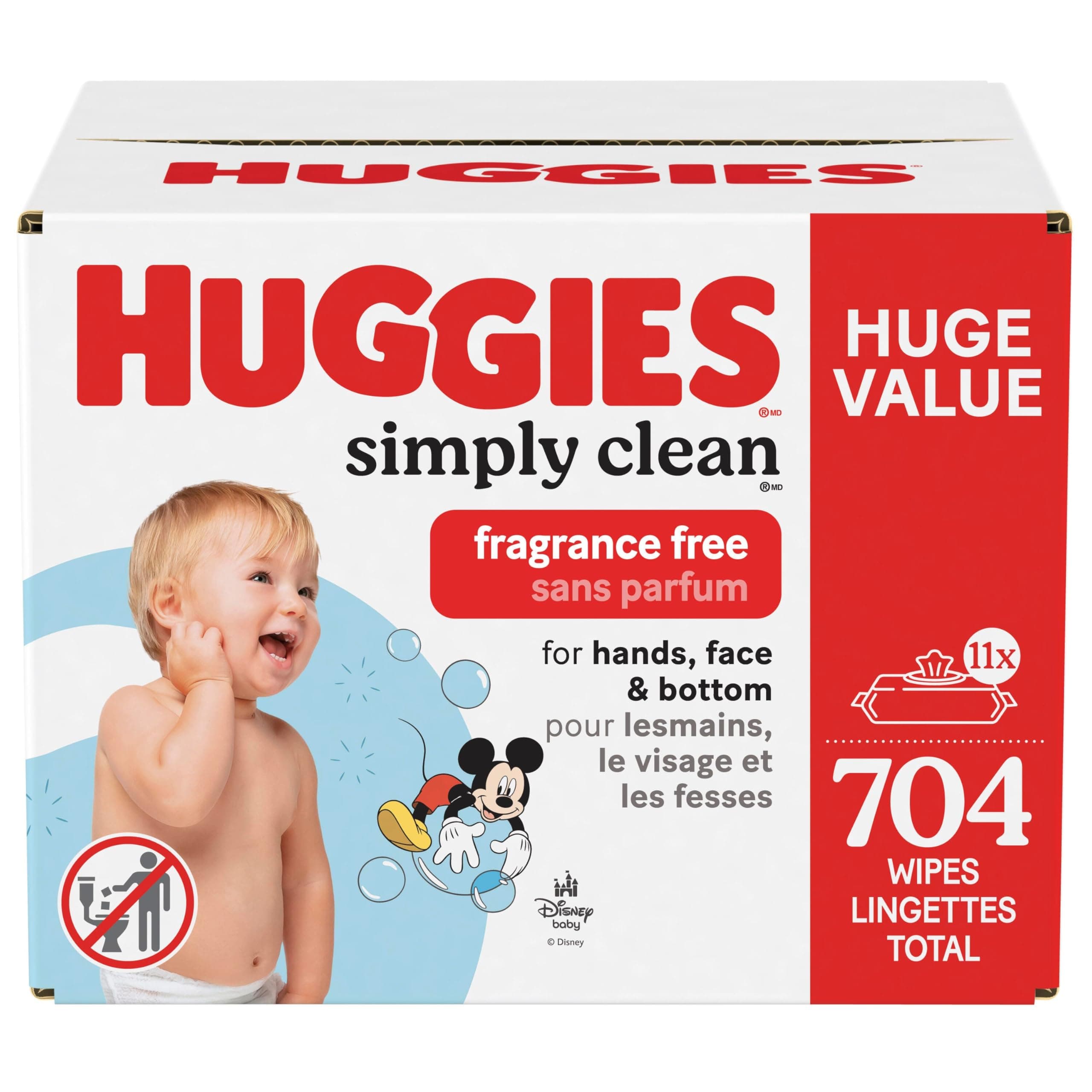 Huggies Simply Clean Unscented Baby Diaper Wipes, 11 Flip-Top Packs (704 Wipes Total), Packaging May Vary 64 Count (Pack of 11)