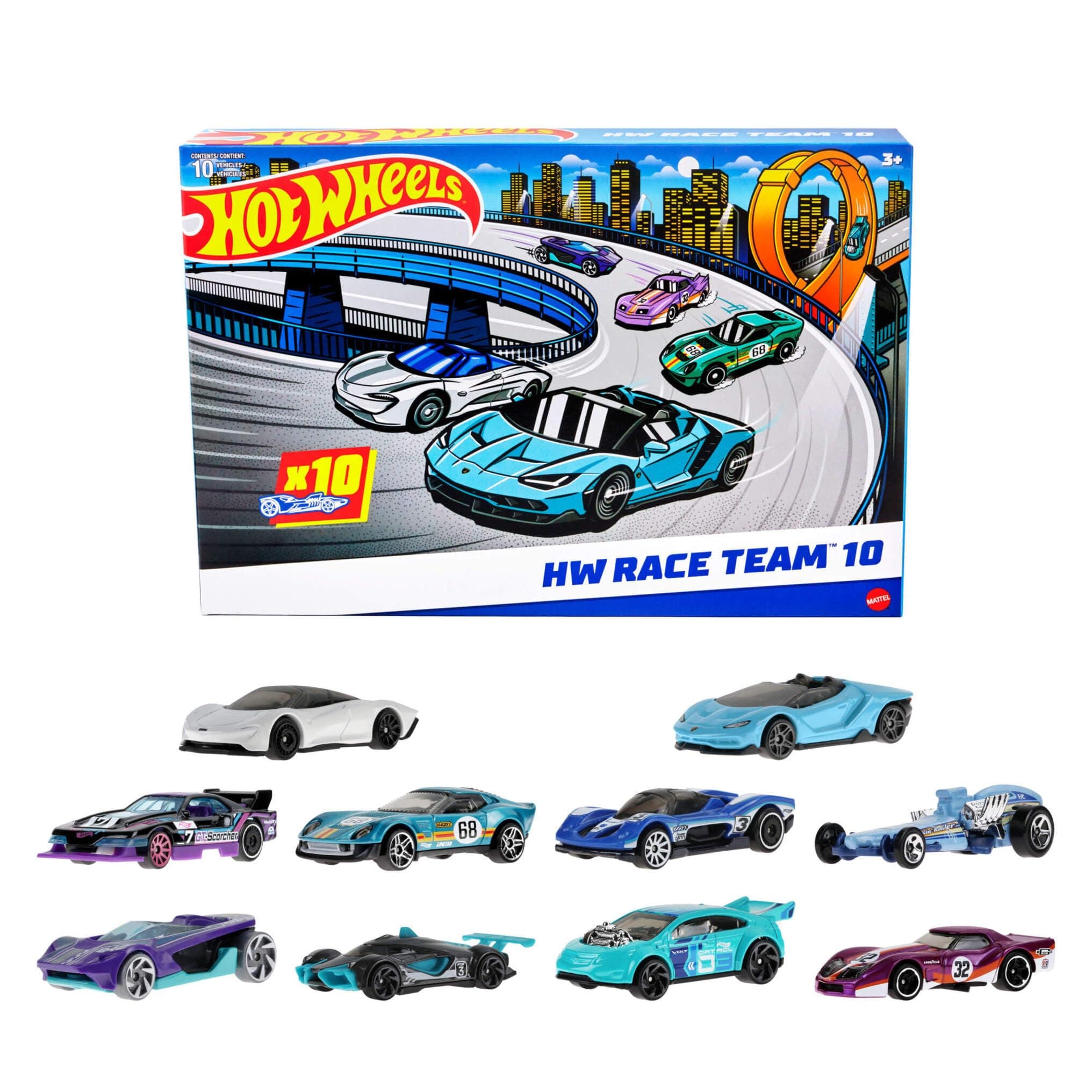 Hot Wheels 10-Pack of Toy Race Cars, Includes 1:64 Scale Corvette, Lamborghini, McLaren Originals (Amazon Exclusive) 10-pack Race Cars