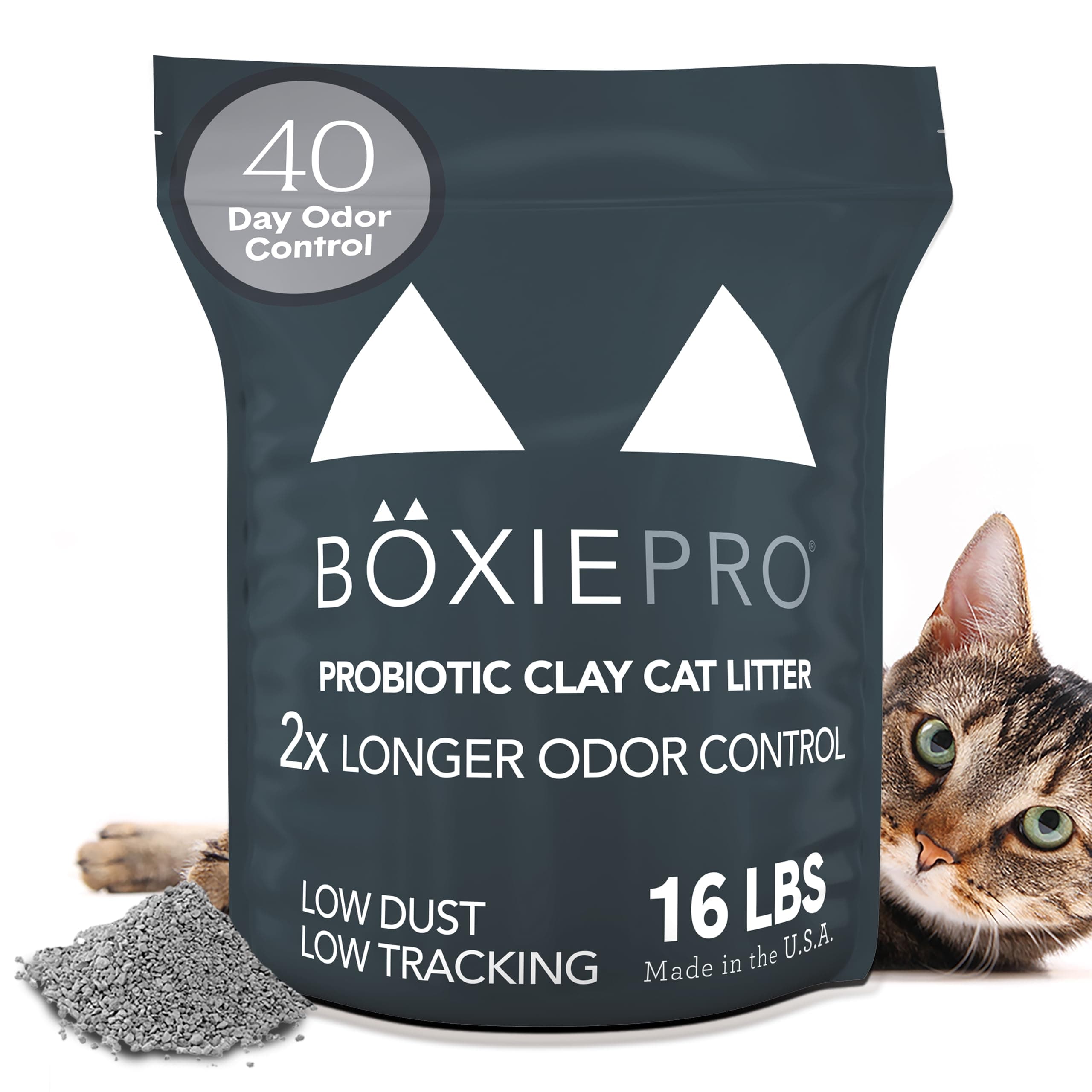Boxie Probiotic Cat Litter, 40 Day Odor Control, Clumping Clay Kitty Litter, Odor Eliminating Probiotics, Dust-Free, No Fragrances No Fillers, 16 lb PRO 16 lb