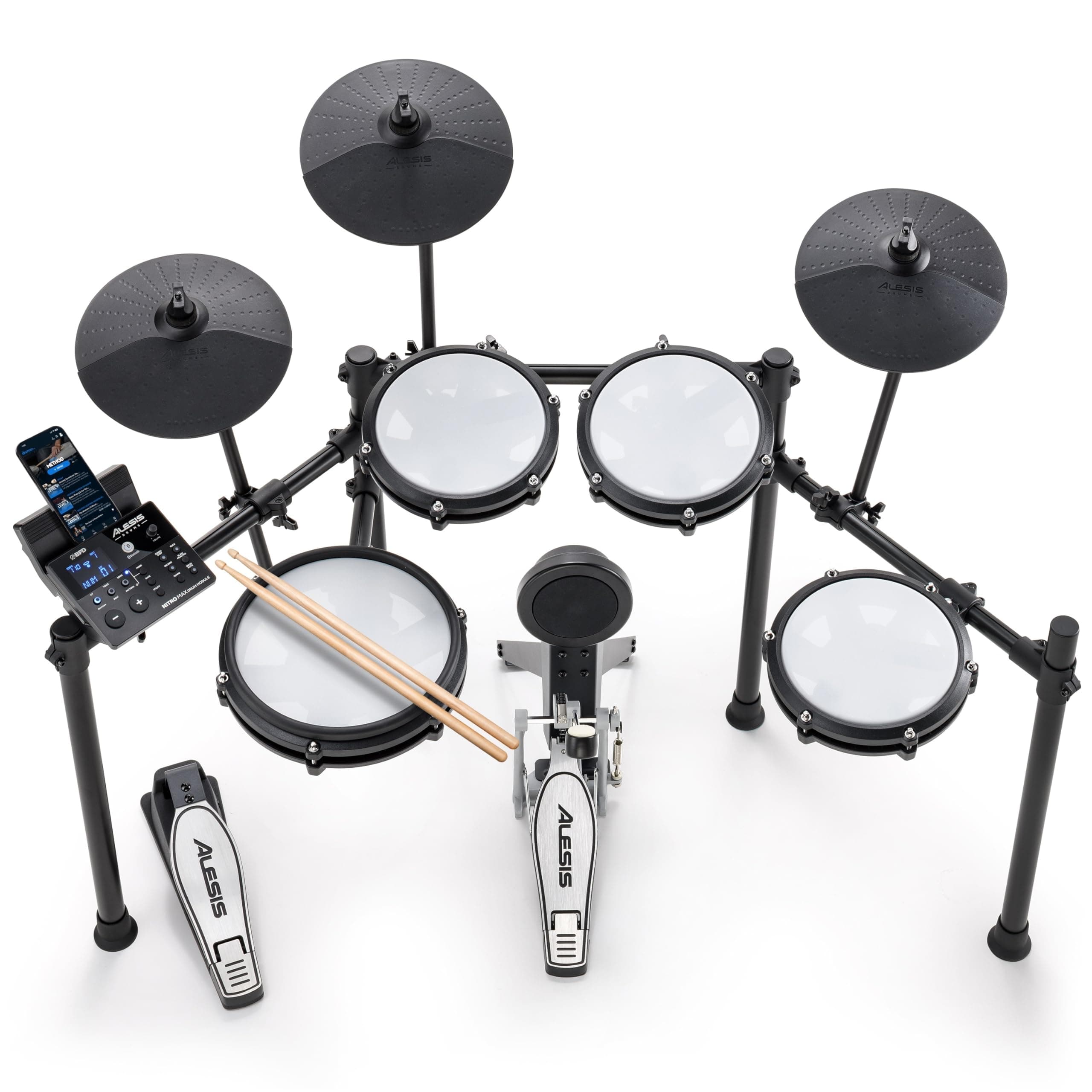 Alesis Nitro Max Kit Electric Drum Set with Quiet Mesh Pads, 10" Dual Zone Snare, Bluetooth, 440+ Authentic Sounds, Drumeo, USB MIDI, Kick Pedal Drum Set only