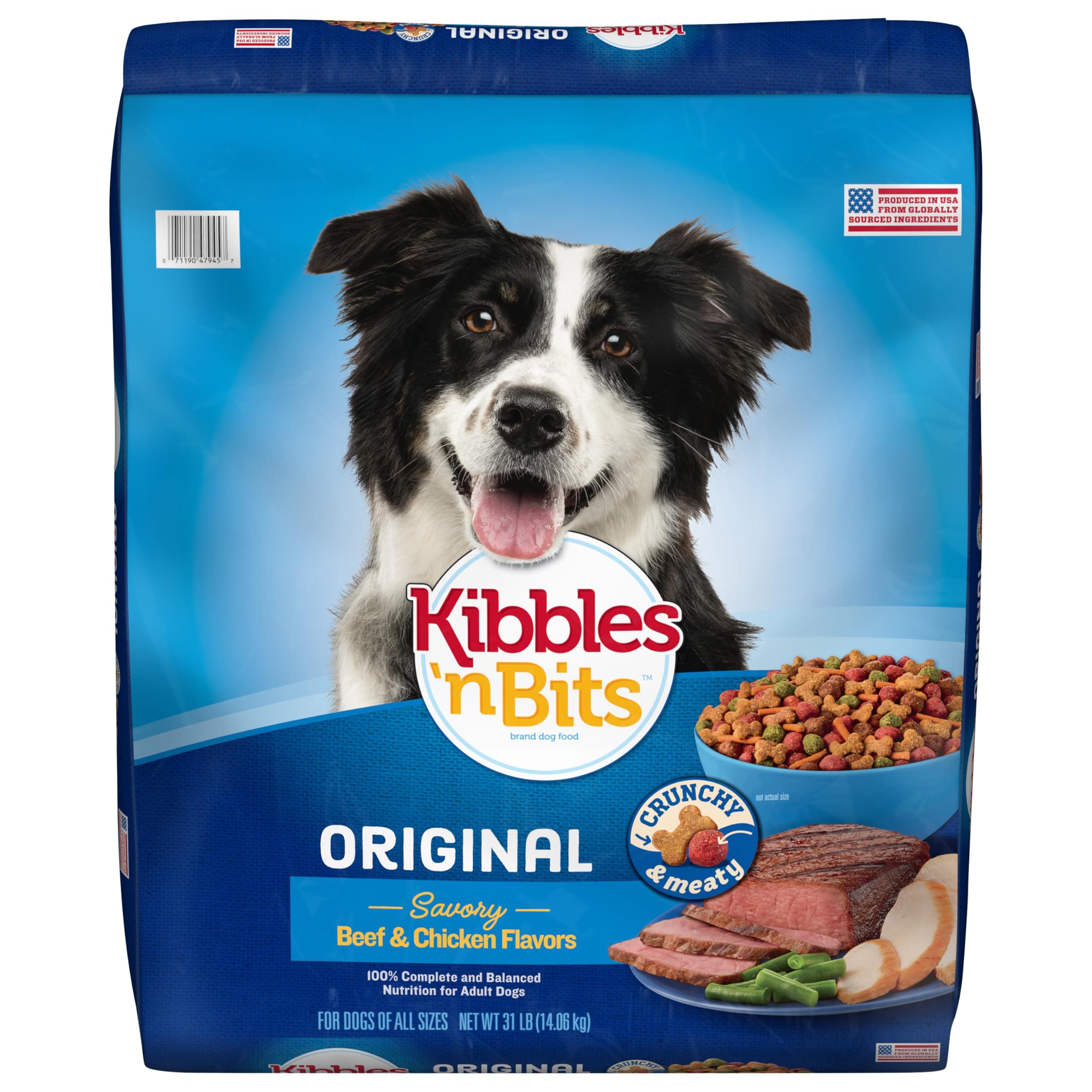 Kibbles 'n Bits Original 美味牛肉和鸡肉口味干狗粮,31磅袋装 美味牛肉和鸡肉 31磅(1包)