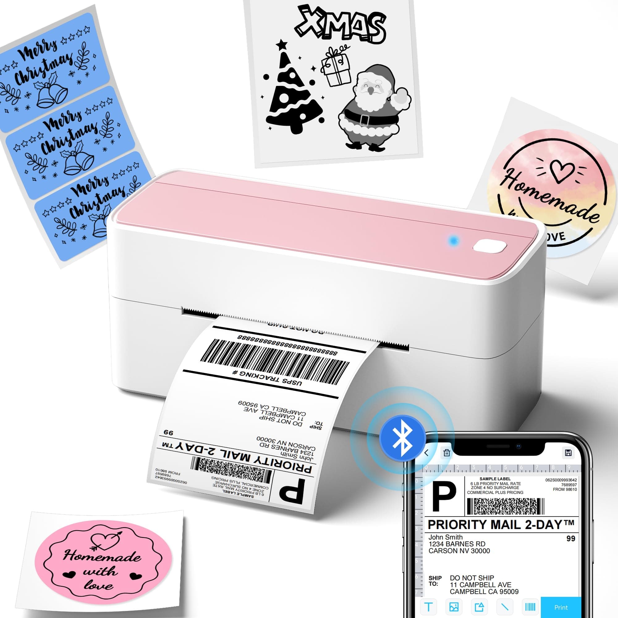 Phomemo Bluetooth Thermal Label Printer, 241BT 4X6 Wireless Shipping Labels Printer for Small Business, Pink Label Printers for Shipping Package, Compatible with iPhone, Android, Amazon, Shopify, USPS