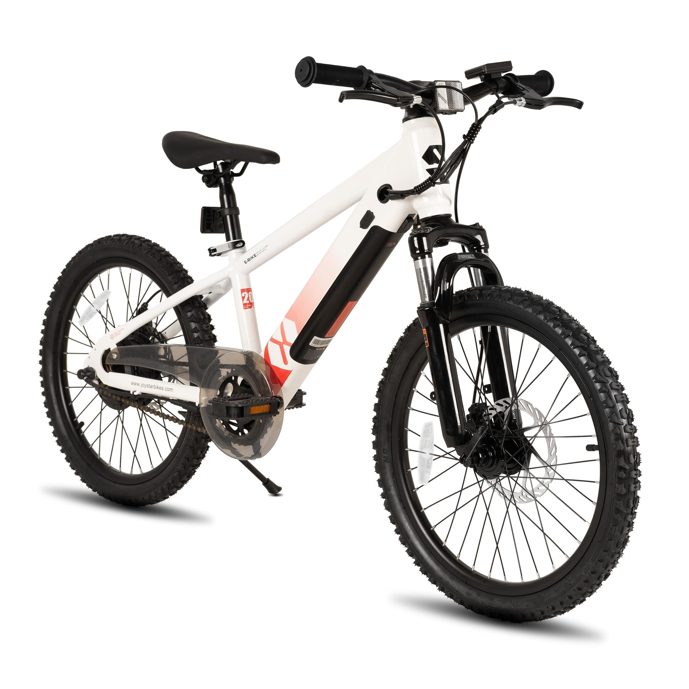 JOYSTAR Electric Bike for Kids Teens Ages 7+ with 250W Brushless Motor, 15 Miles 15MPH Electric Mountain Bicycle with Removable Battery, Safe Mini Ebikes with Dual Disc Brakes, Multiple Colors White 20 Inch Spoked Wheels