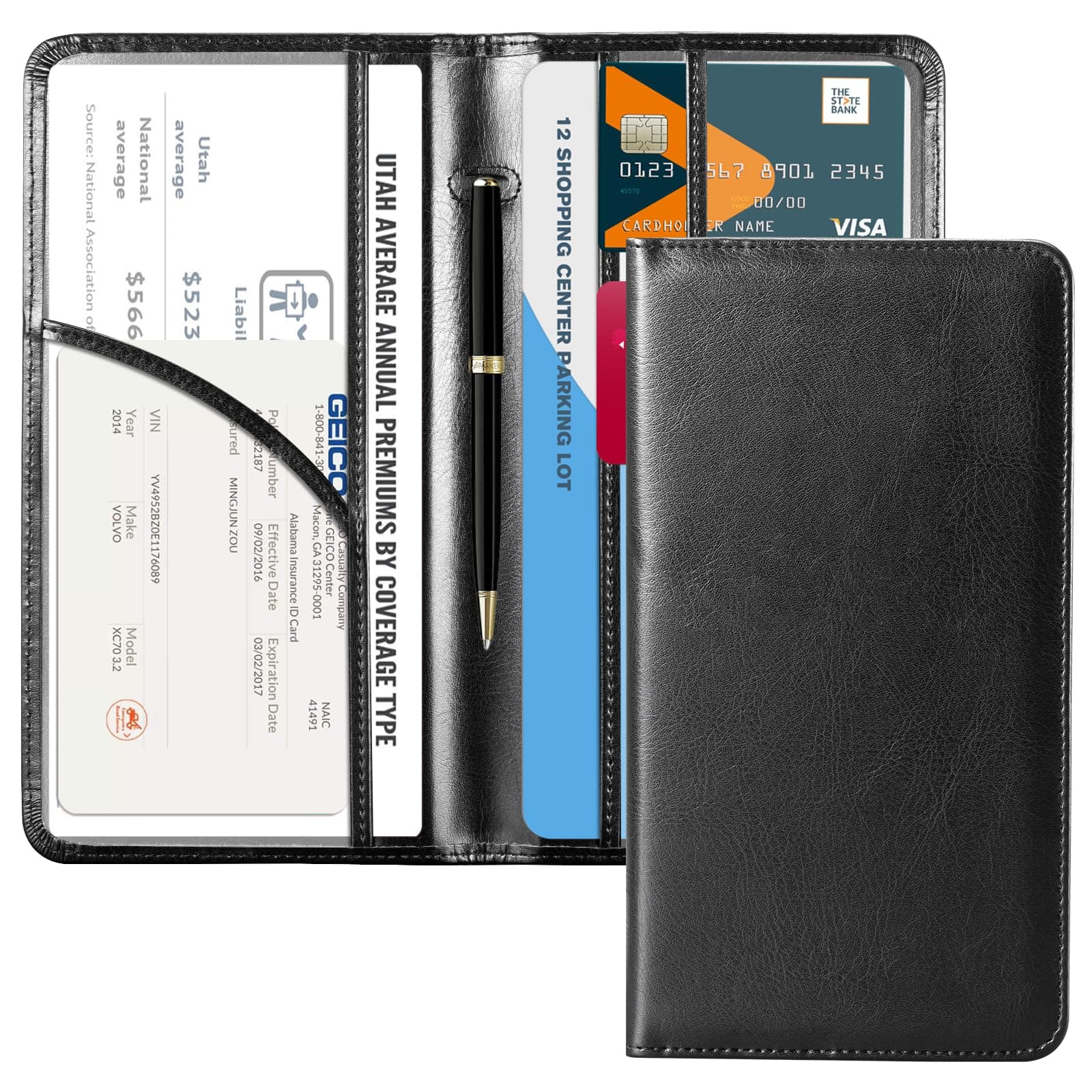 CoBak Car Registration and Insurance Holder - Vehicle Glove Box Car Organizer,Auto Truck Comparment Accessories Case with Magnetic Closure for Driver License,Cards L-Cowhide Black