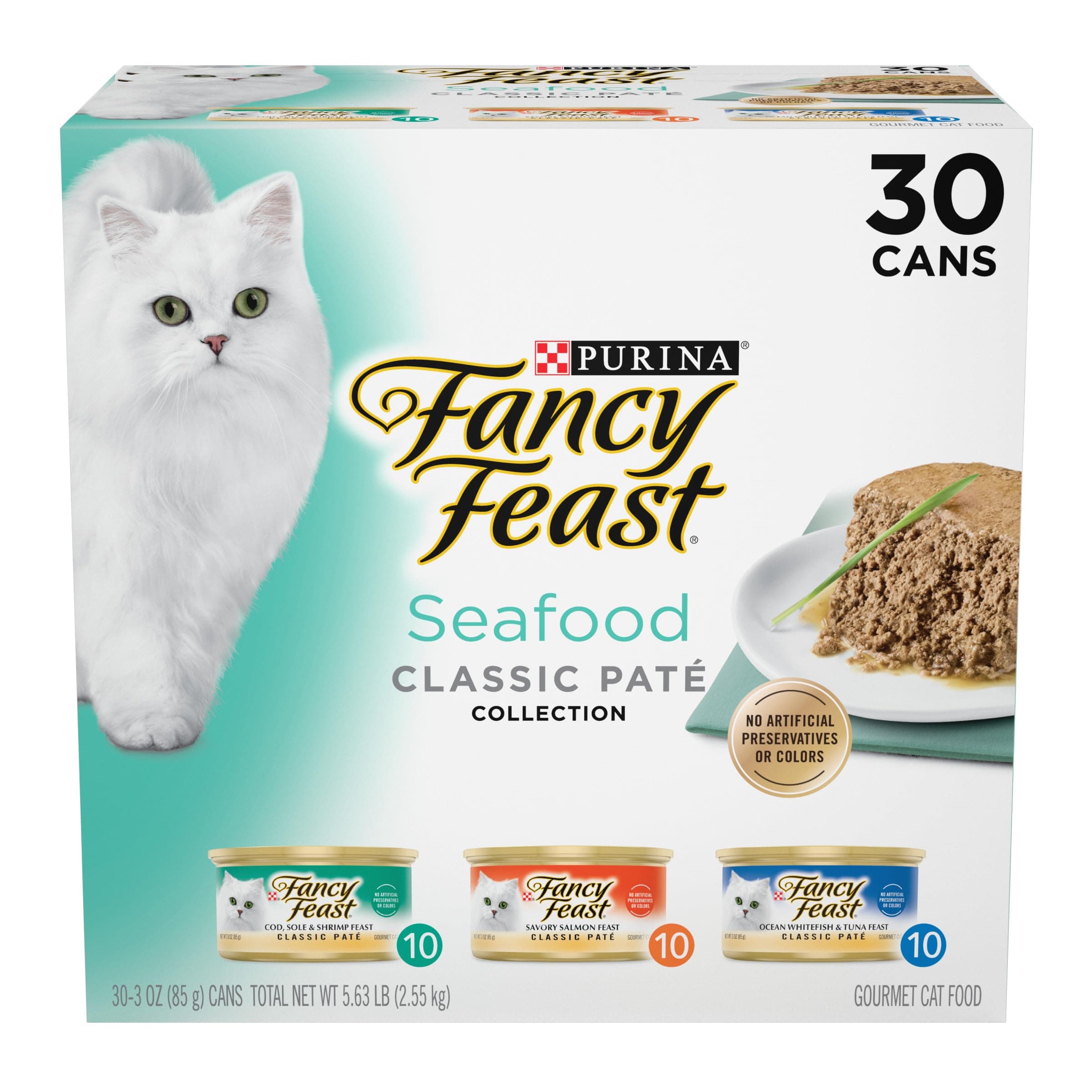 Purina Fancy Feast Seafood Classic Pate Collection Grain Free Wet Cat Food Variety Pack - (Pack of 30) 3 oz. Cans 3 Ounce (Pack of 30) Other