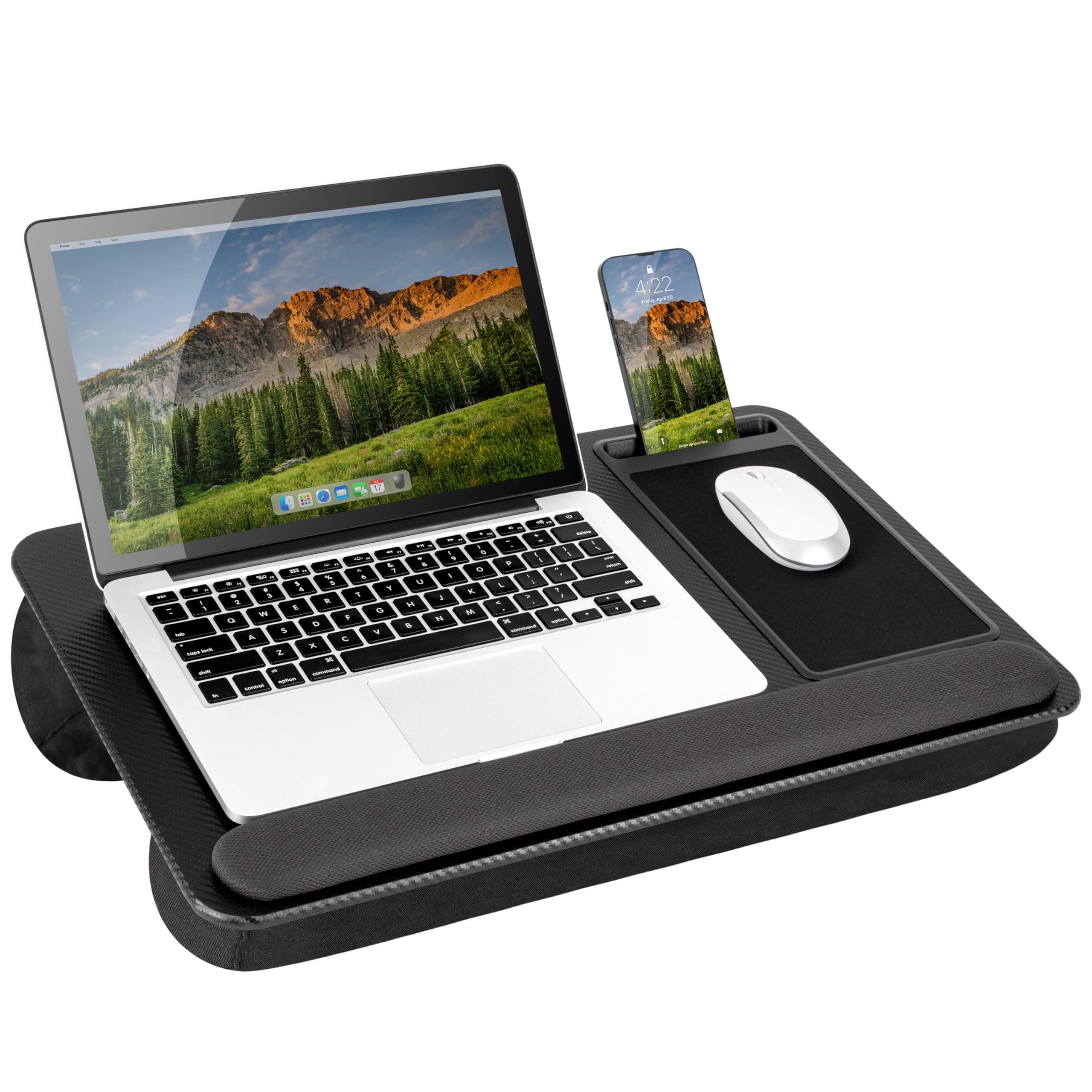 LAPGEAR Home Office Pro Lap Desk with Wrist Rest, Mouse Pad, and Phone Holder - Black Carbon - Fits up to 15.6 Inch Laptops - Style No. 91598 Black Carbon Home Office Pro W/Wrist Rest