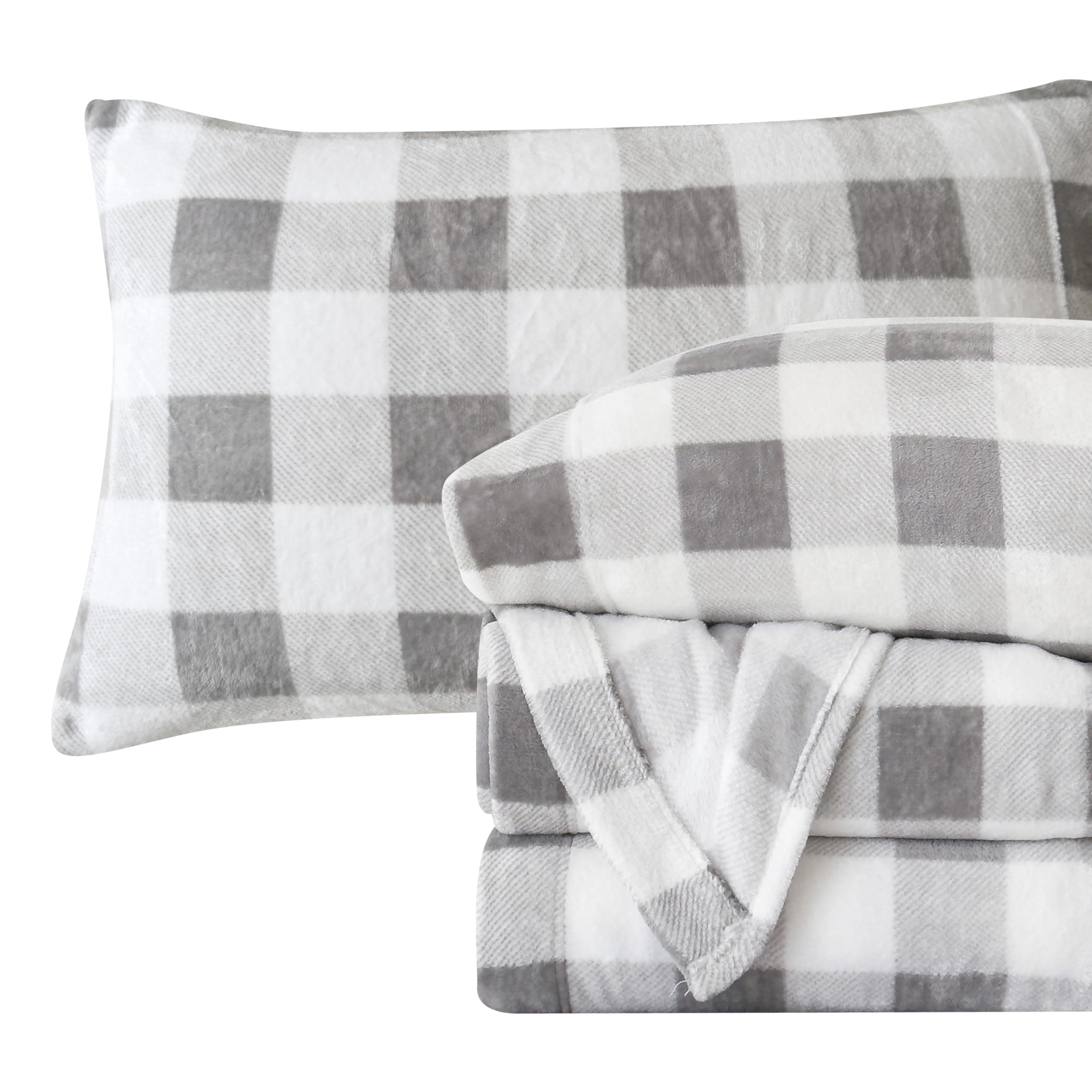 Elegant Comfort Luxuriously Soft 4-Piece Velvet Plush Flannel Sheet Set - Premium Quality - Cozy Warm, Anti-Static, Non Pilling Fuzzy Velvet Flannel Fleece Deep Pocket Sheet Set - Full, Buffalo Gray Buffalo Gray Full