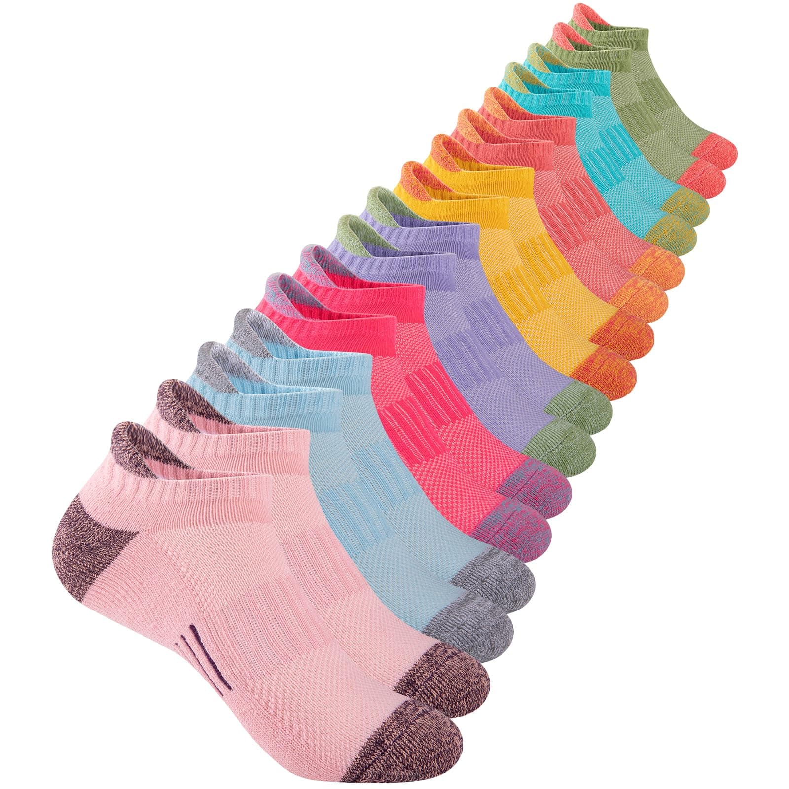 Comfoex Girls Socks Ankle Athletic Socks For Kids 4-6 6-8 8-10 Years Old Short Socks With Cushioned Sole 8 Pairs 7-10 Years Multicolor 8 Pairs