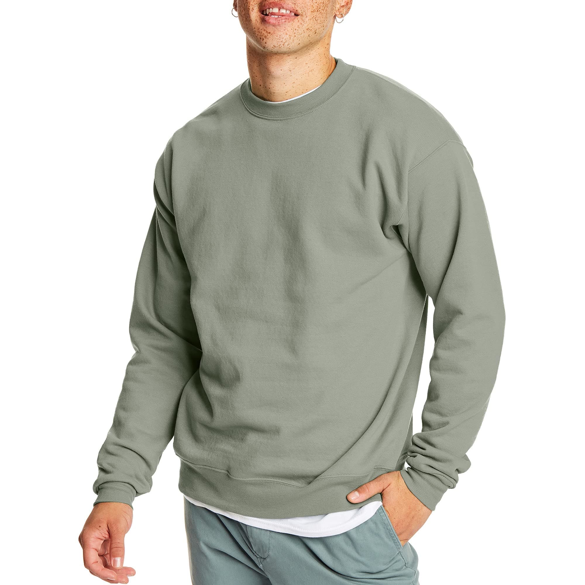 Hanes Men's EcoSmart Fleece, Pullover Crewneck Sweatshirt, 1 or 2 Pack Medium Stonewashed Green - 1 Pack