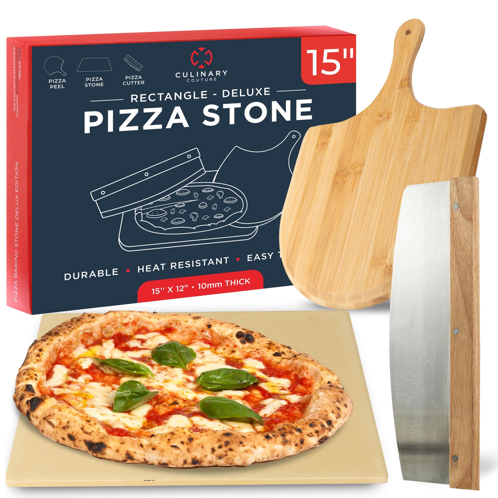 Pizza Stone for Oven Set - 15 x 12 inch Stone for Grill - 3PCS PizzaMaking Accessories - Large Pizza Oven Stones - Baking Stones for Bread and Pizzas 15x12 Inch Rectangular Deluxe Set