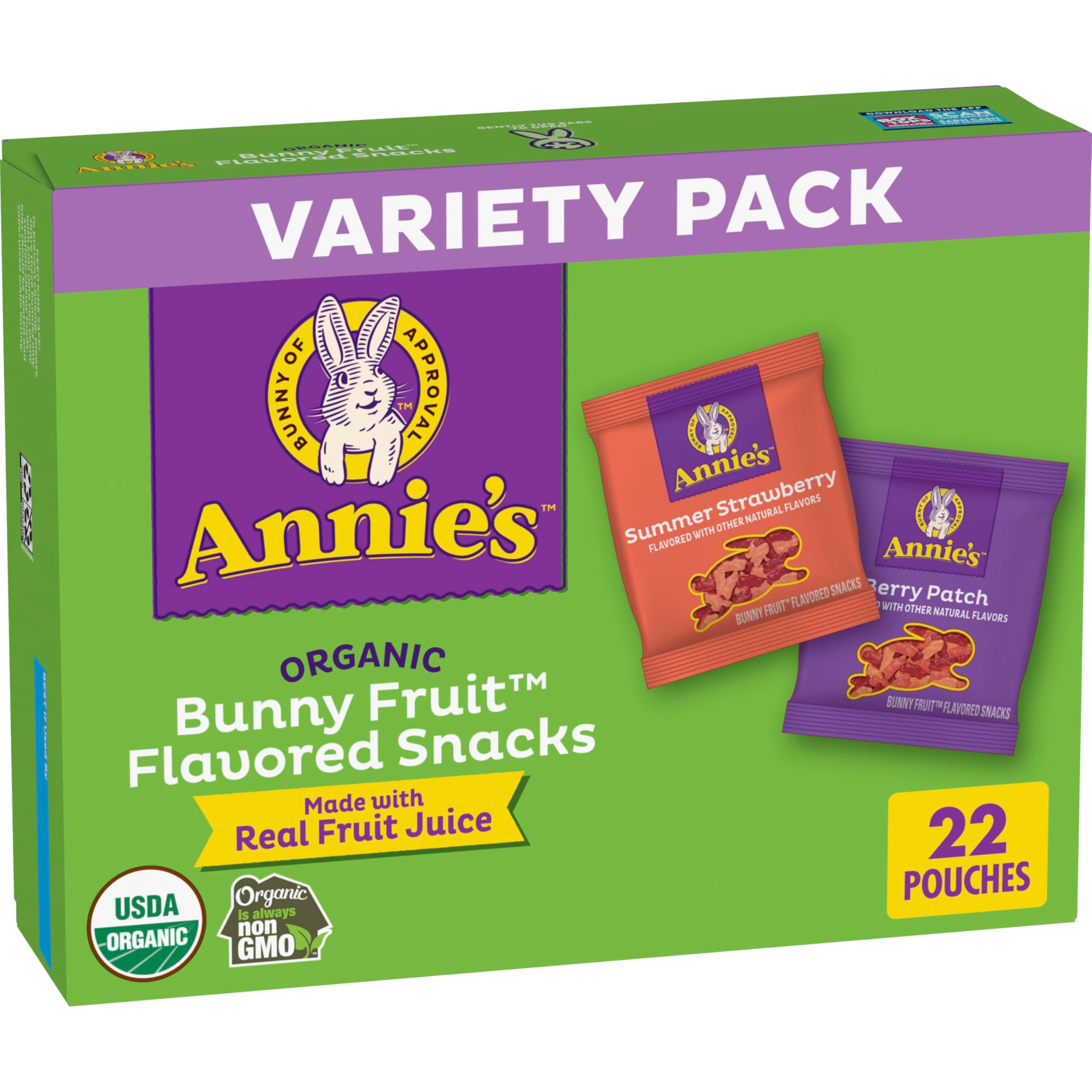 Annie's Organic Bunny Fruit Snacks, Variety Pack, Gluten Free, Halloween Snacks, 22 Ct, 15.4 oz Variety Pack 22 Count (Pack of 1)
