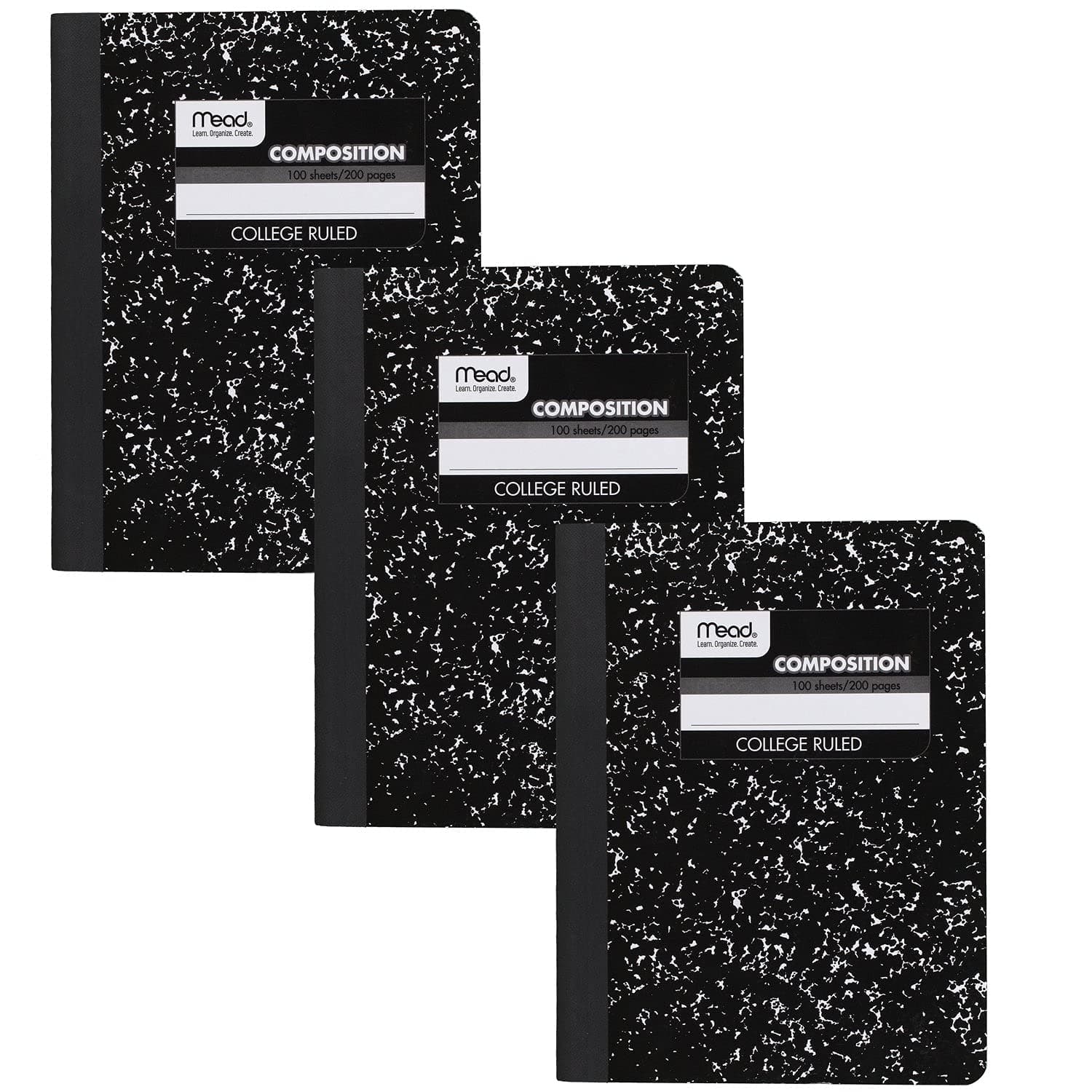 Mead Composition Notebook, 3 Pack, College Ruled Paper, 7-1/2" x 9-3/4", 100 Sheets per Comp Book, Black Marble (38111) Pack of 3