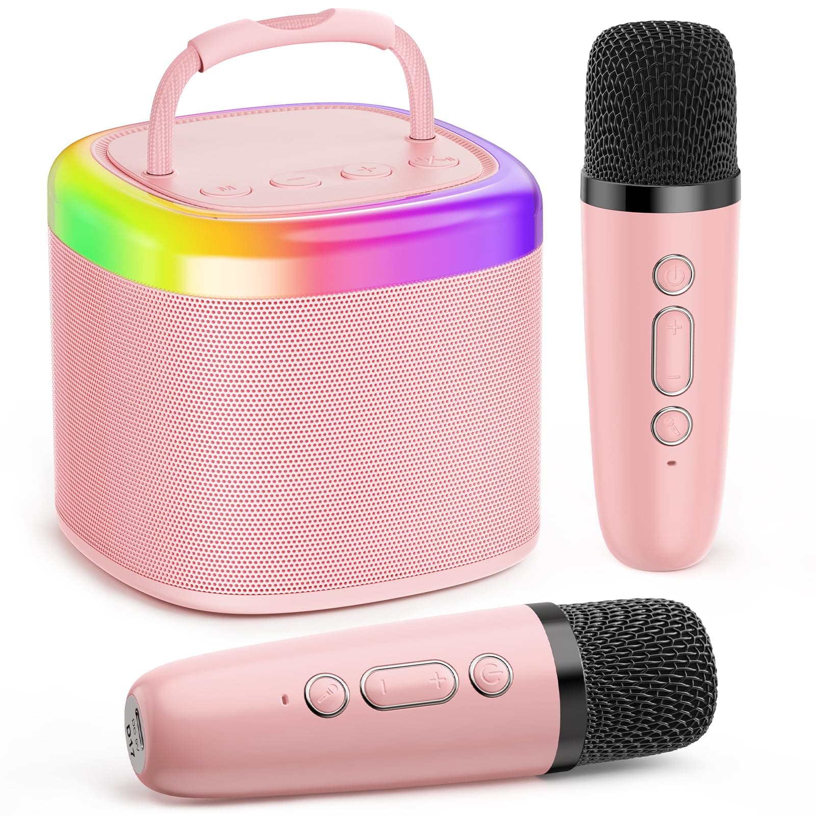 JYX Mini Karaoke Machine for Kids, Portable Bluetooth Karaoke Speaker Unpowered Cabinets with 1 Wireless Microphones and Party Lights and Adults, Birthday Gifts for Girls Boys Family Home Party(Pink) Pink-2Mic
