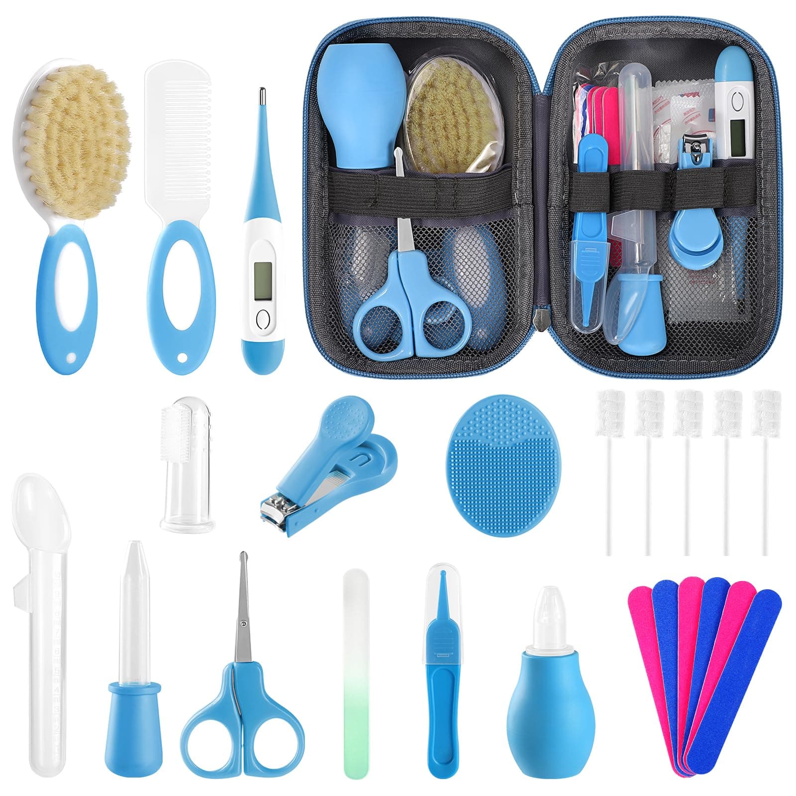 Baby Healthcare and Grooming Kit for Newborn Kids, 24PCS Upgraded Safety Baby Care Kit, Newborn Nursery Health Care Set, Baby Care Products BLUE-24