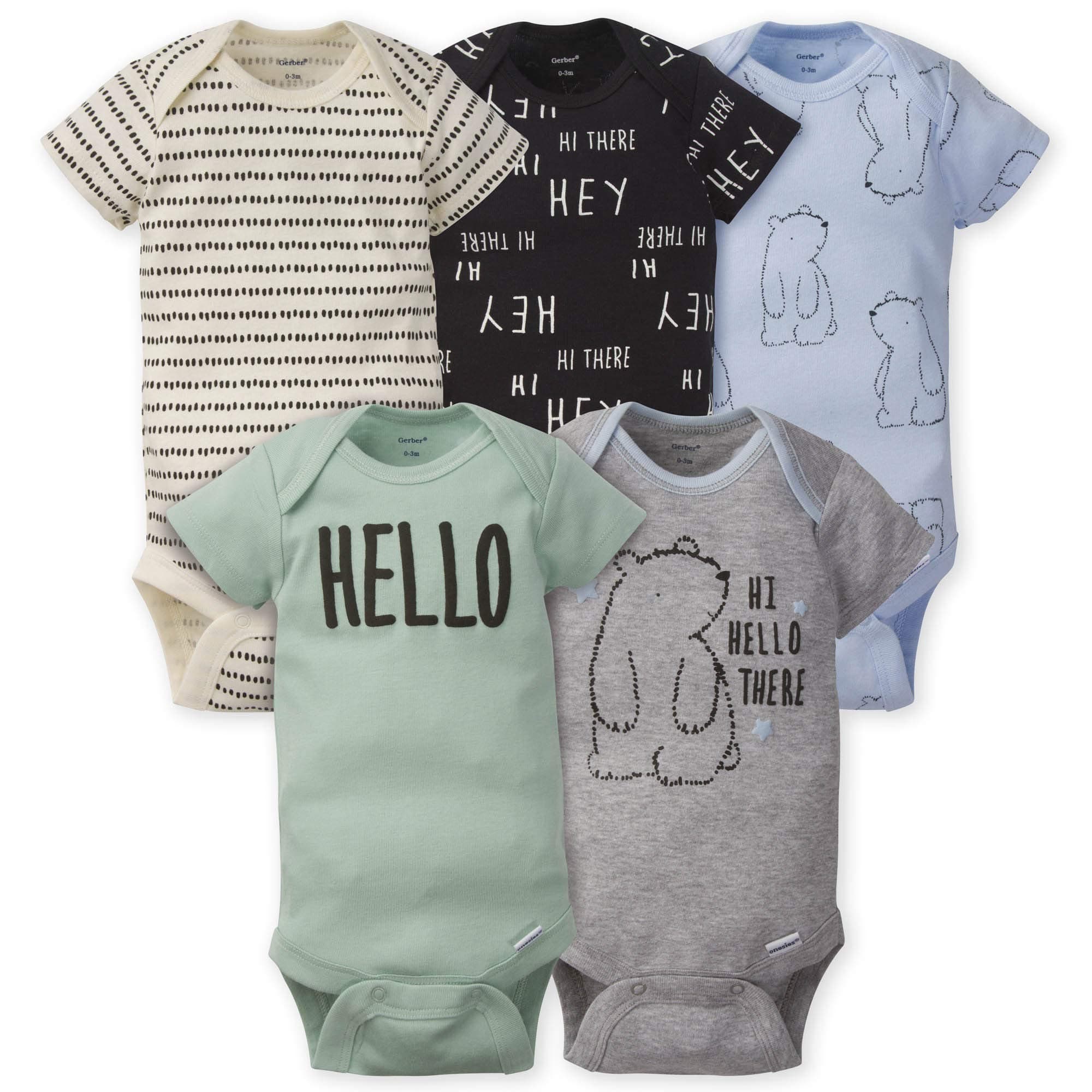 Gerber baby-boys 5-pack Short Sleeve Variety Onesies Bodysuits 0-3 Months Hello Bear