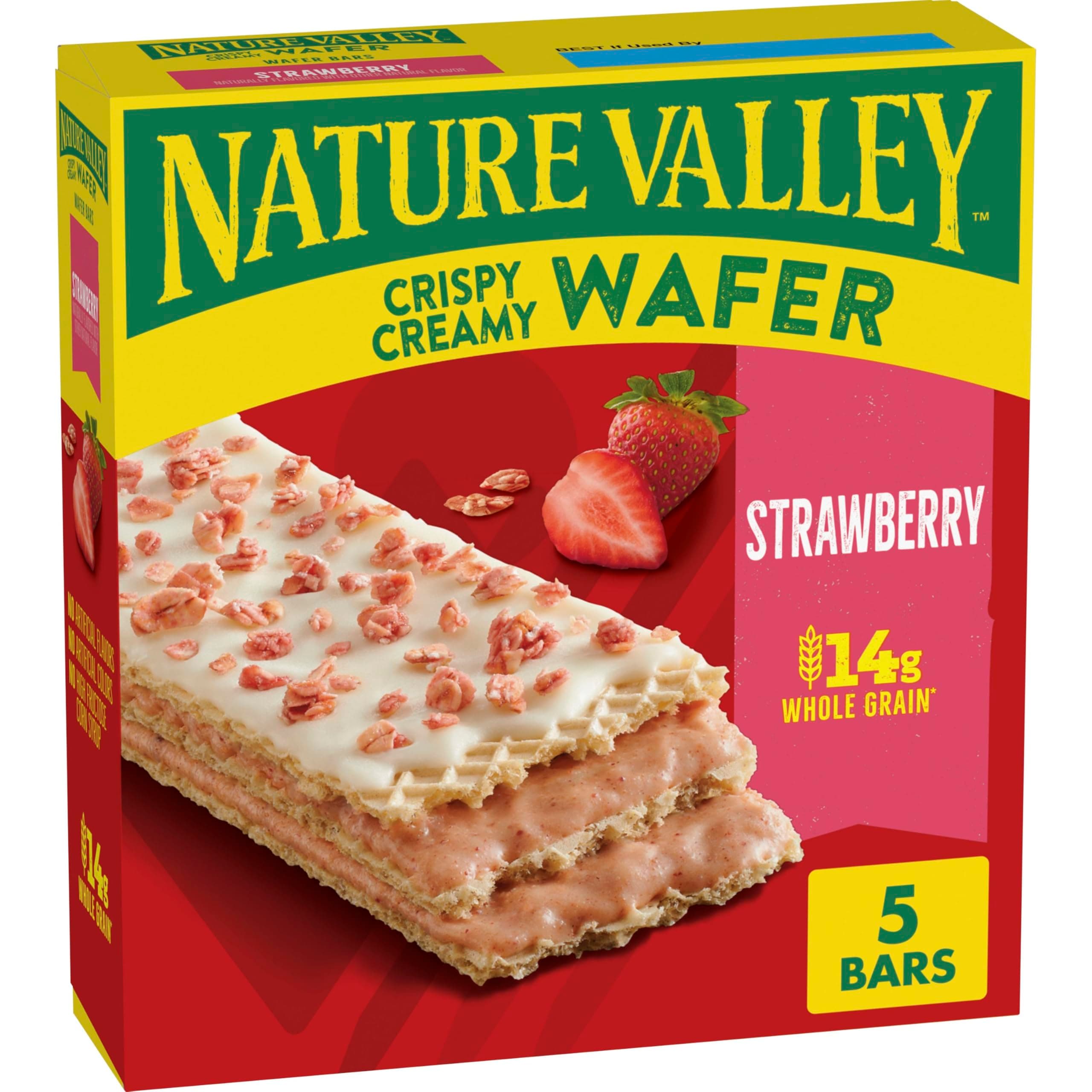 Nature Valley Crispy Creamy Wafer Bars, Strawberry, Whole Grain, 5 Bars, 6.5 oz Strawberry 5 Count (Pack of 1)