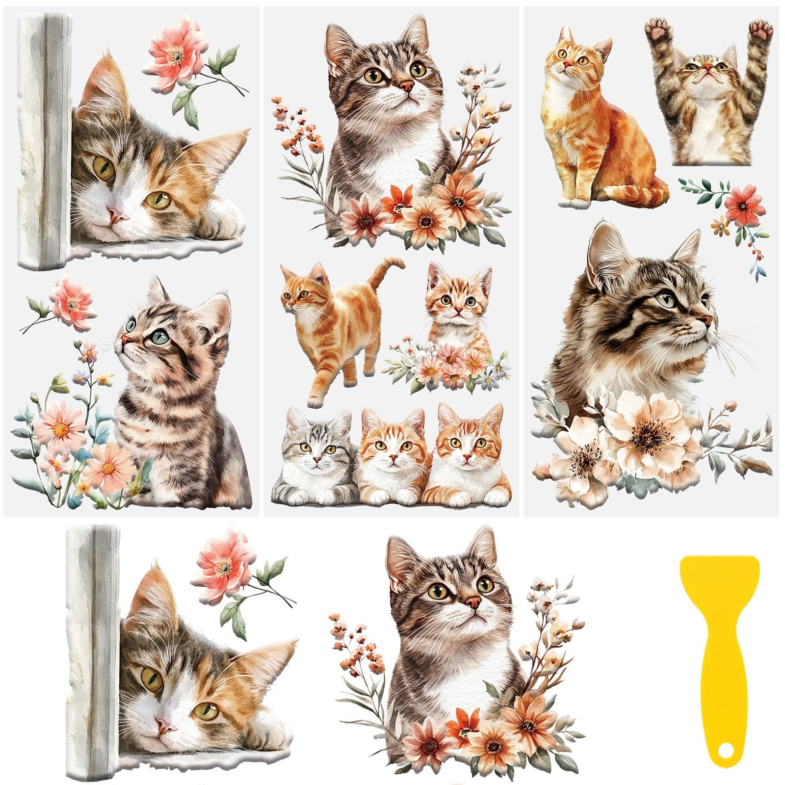 Rub on Transfers for Crafts, 3 Sheets Cats Theme 5.91 * 11.81in Rub on Transfers for Furniture and Crafts for Wood Farbic Glass DIY Home Office Decoration Cute Cats